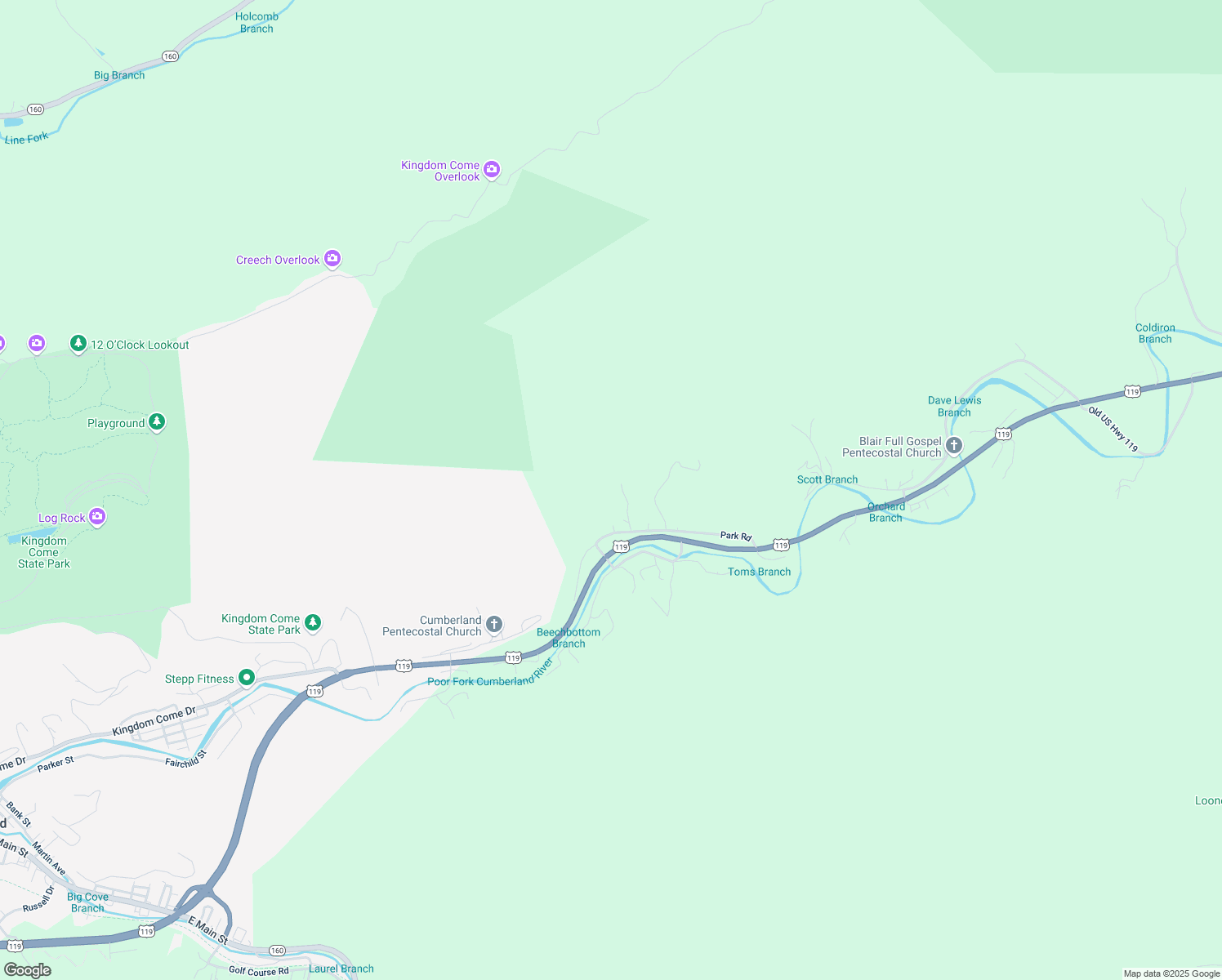 map of restaurants, bars, coffee shops, grocery stores, and more near 24234 Old Highway 119 in Cumberland