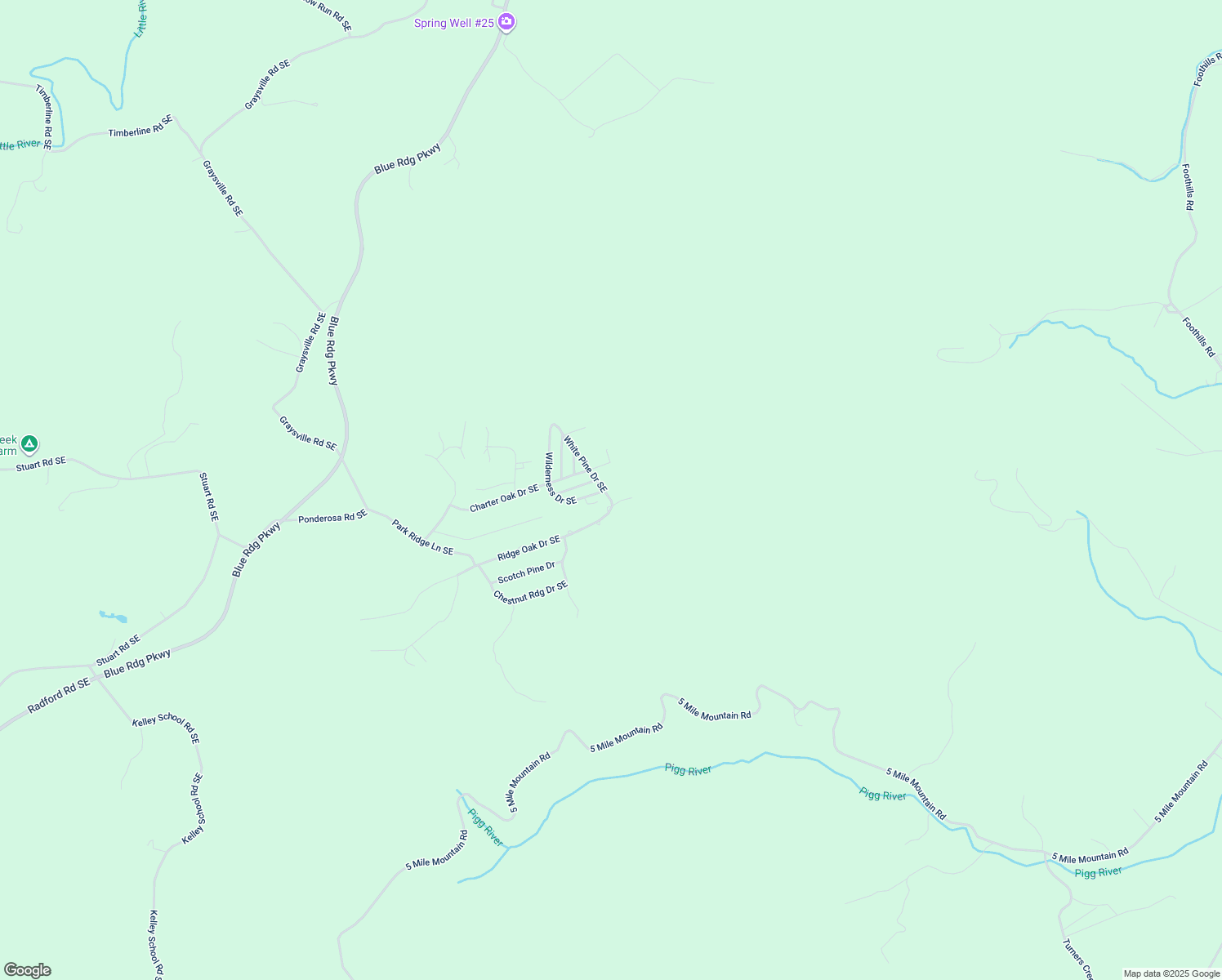 map of restaurants, bars, coffee shops, grocery stores, and more near White Pine Drive Southeast in Copper Hill