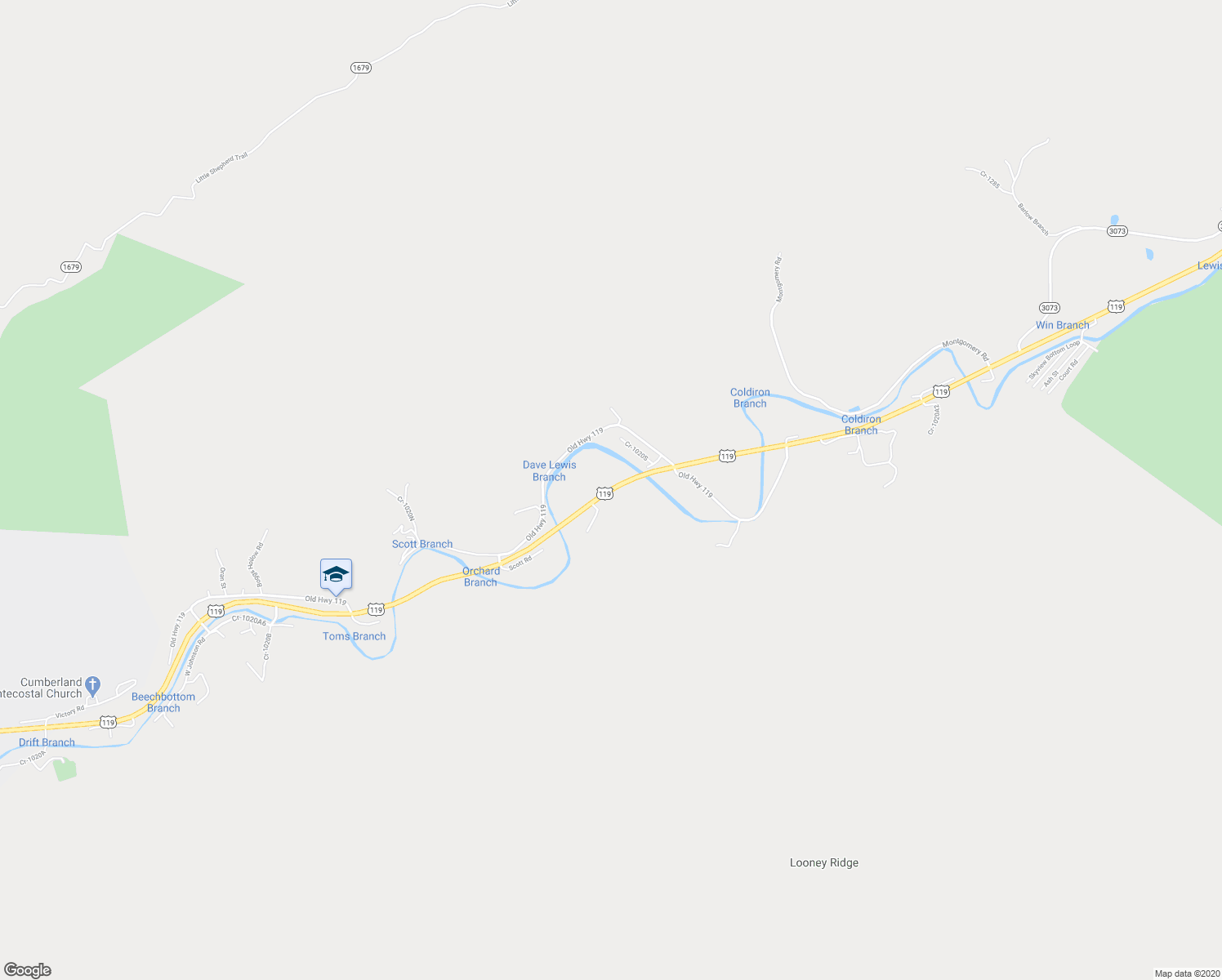 map of restaurants, bars, coffee shops, grocery stores, and more near U.S. 119 in Cumberland