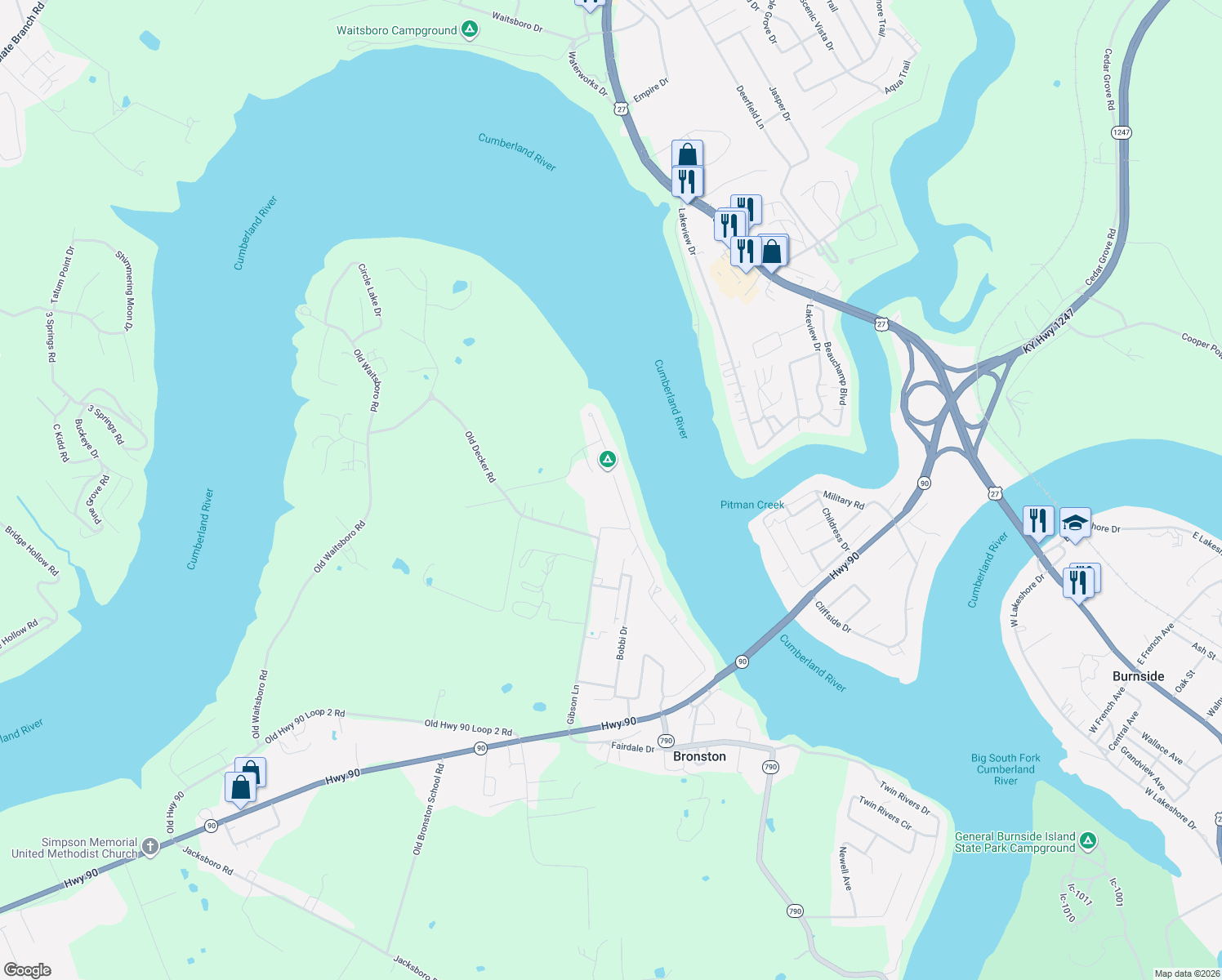 map of restaurants, bars, coffee shops, grocery stores, and more near 1002-1053 Timberlake Dr in Bronston