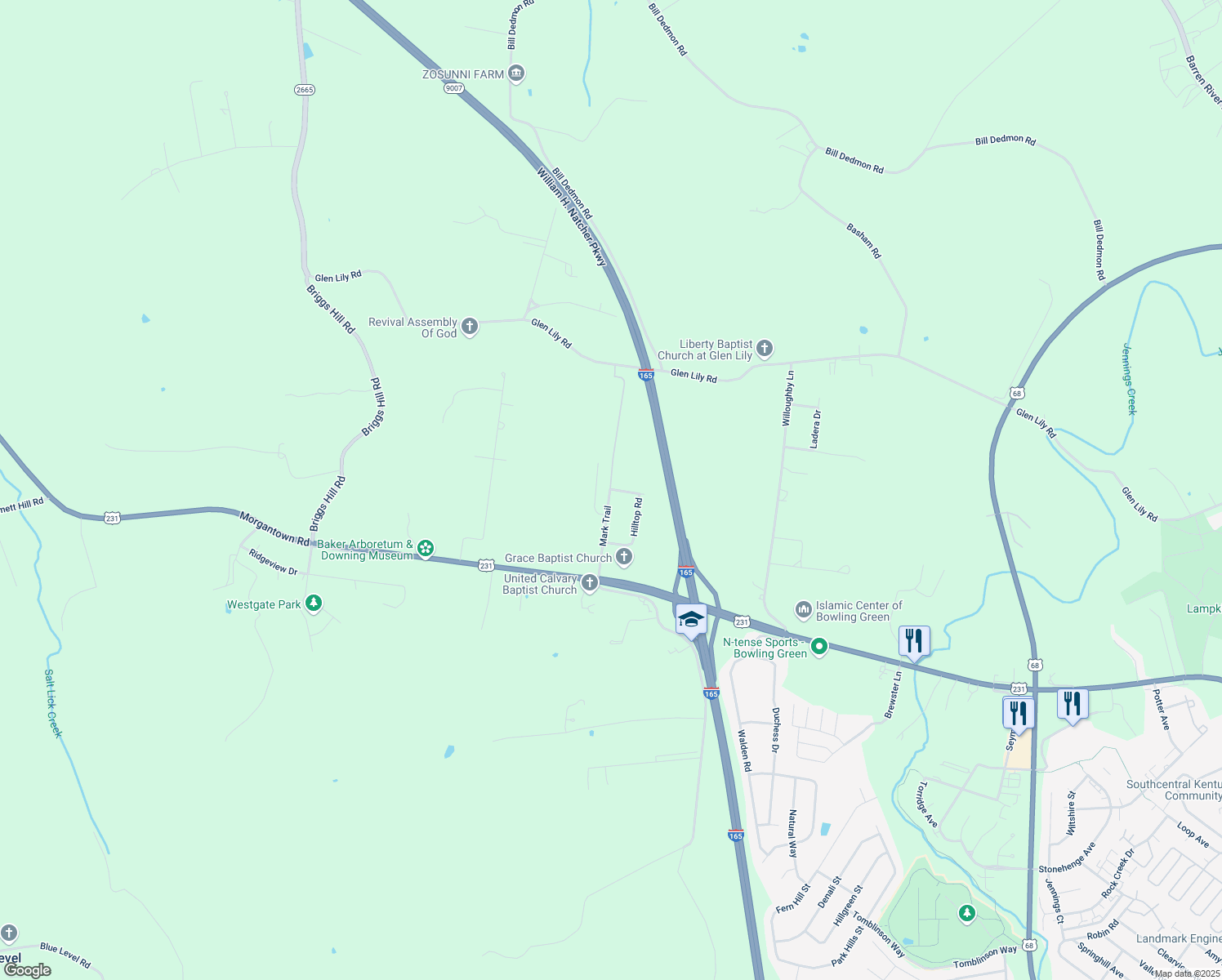 map of restaurants, bars, coffee shops, grocery stores, and more near 244 Mark Trail in Bowling Green
