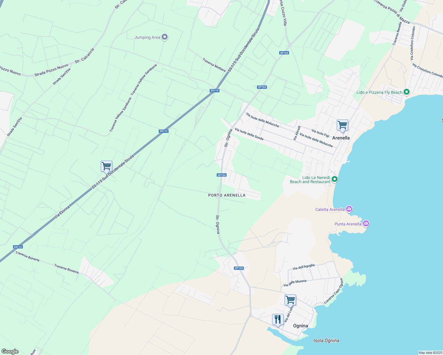 map of restaurants, bars, coffee shops, grocery stores, and more near 56 Via Filicudi in Libero consorzio comunale di Siracusa