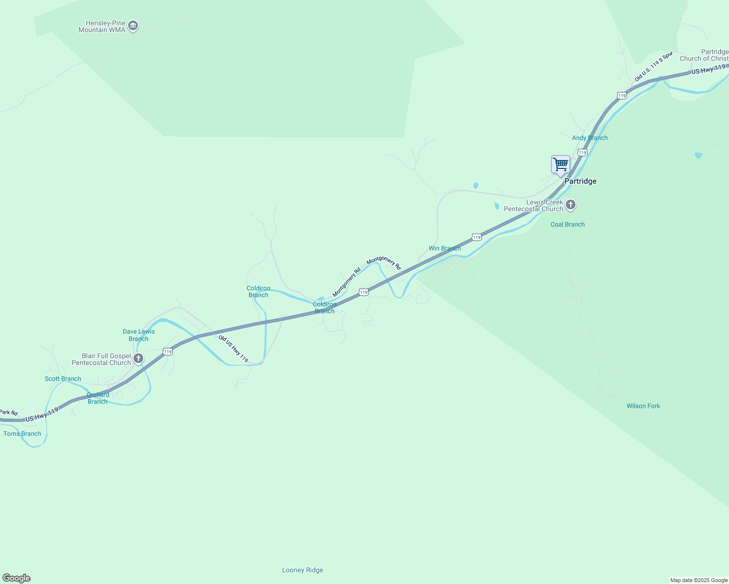 map of restaurants, bars, coffee shops, grocery stores, and more near 16300 U.S. 119 in Cumberland