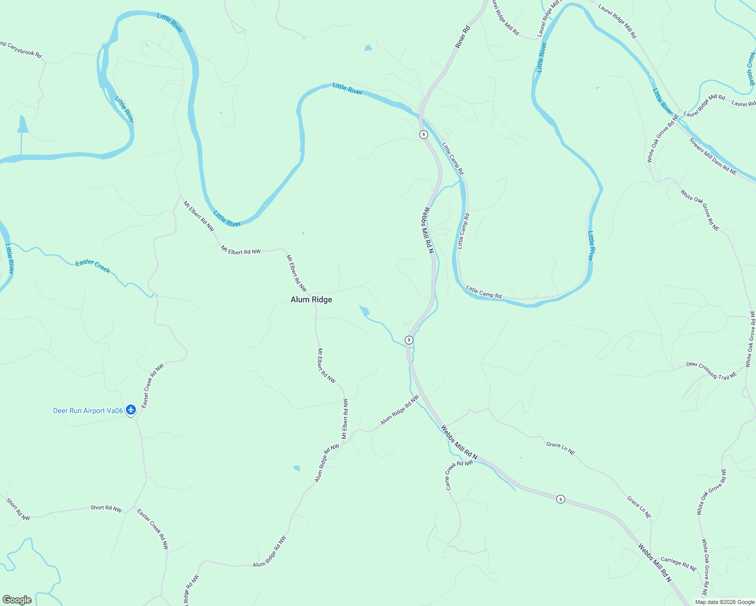 map of restaurants, bars, coffee shops, grocery stores, and more near 279 Turman Drive Northwest in Riner