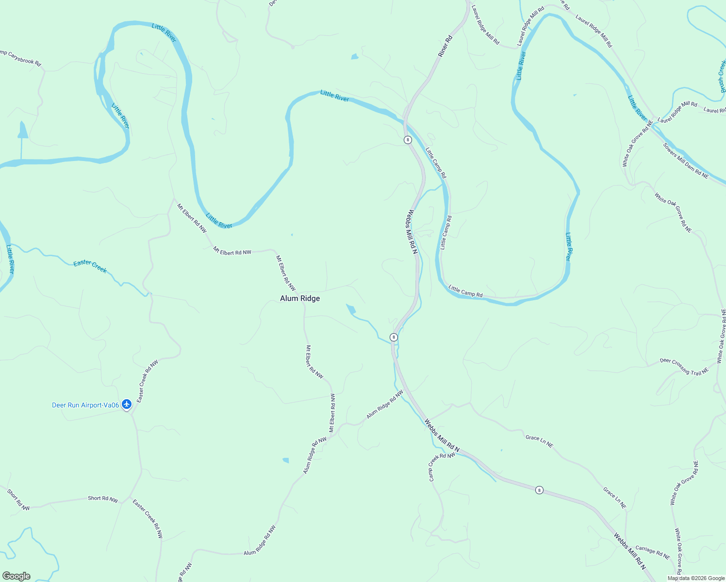 map of restaurants, bars, coffee shops, grocery stores, and more near 279 Turman Drive Northwest in Riner