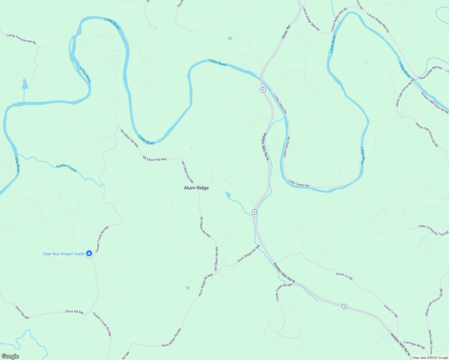 map of restaurants, bars, coffee shops, grocery stores, and more near 200 Turman Drive Northwest in Riner