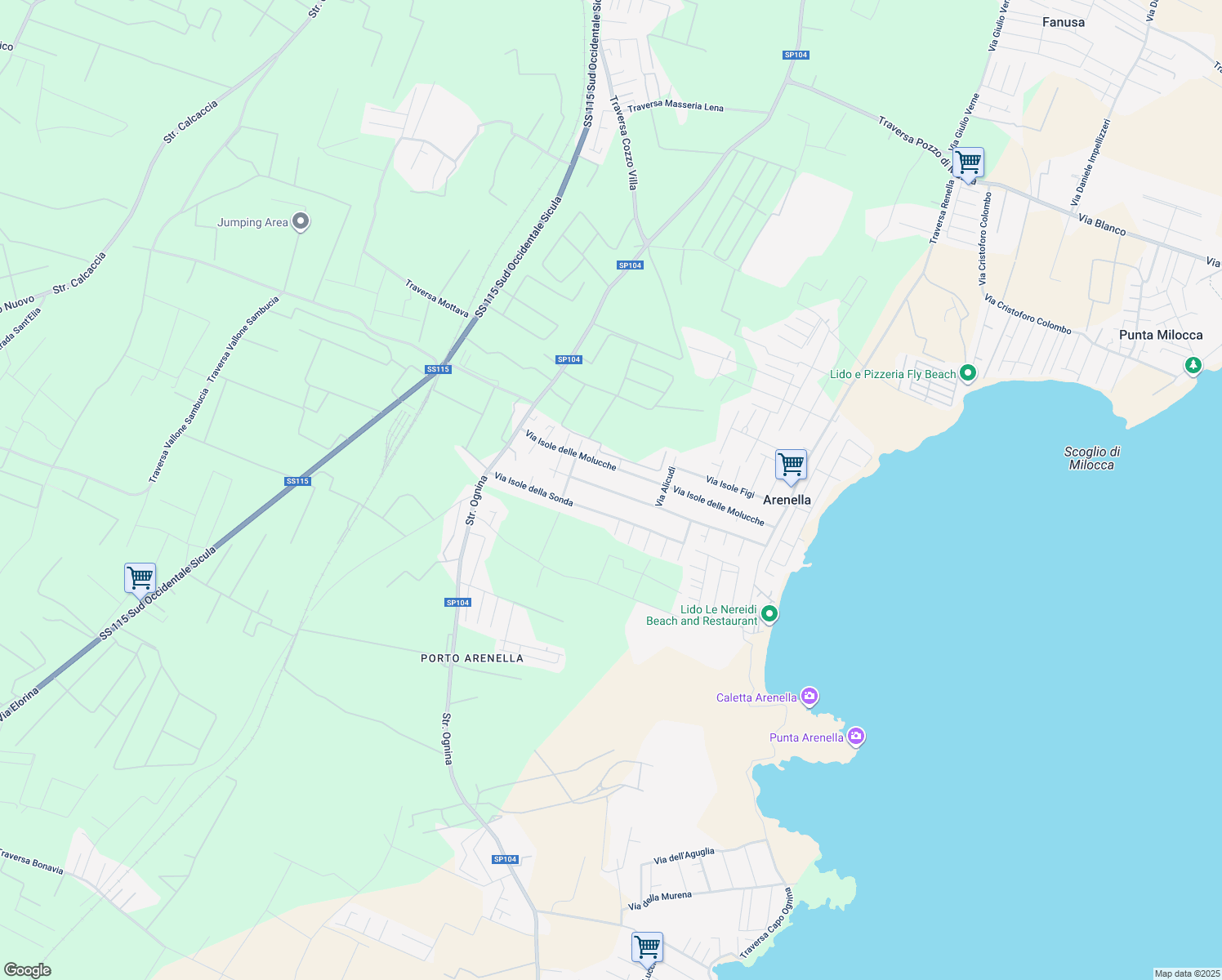 map of restaurants, bars, coffee shops, grocery stores, and more near 62 Via Isole delle Filippine in Arenella