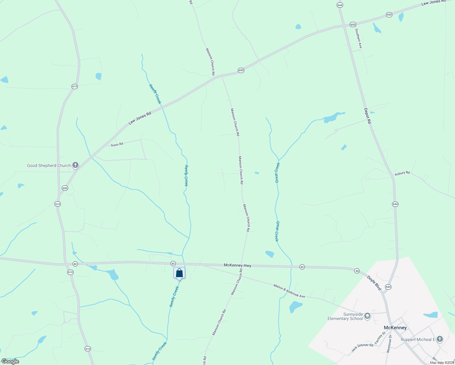 map of restaurants, bars, coffee shops, grocery stores, and more near 19508 Manson Church Rd in McKenney