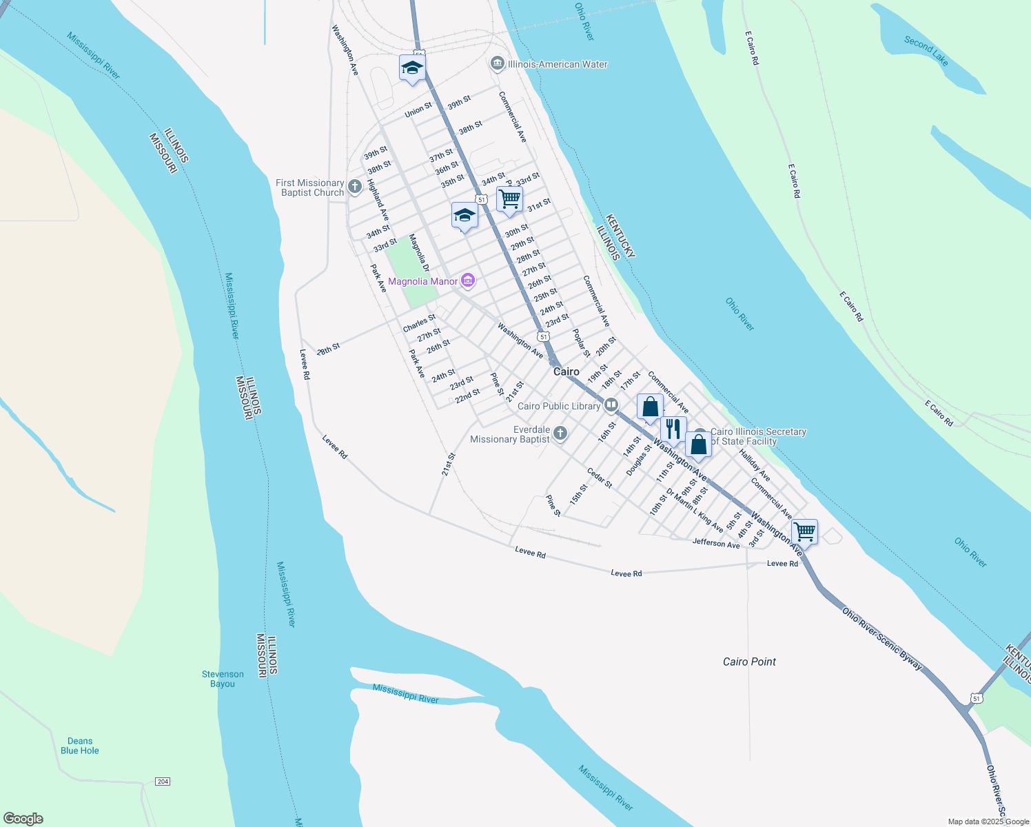 map of restaurants, bars, coffee shops, grocery stores, and more near 698 Center St in Cairo