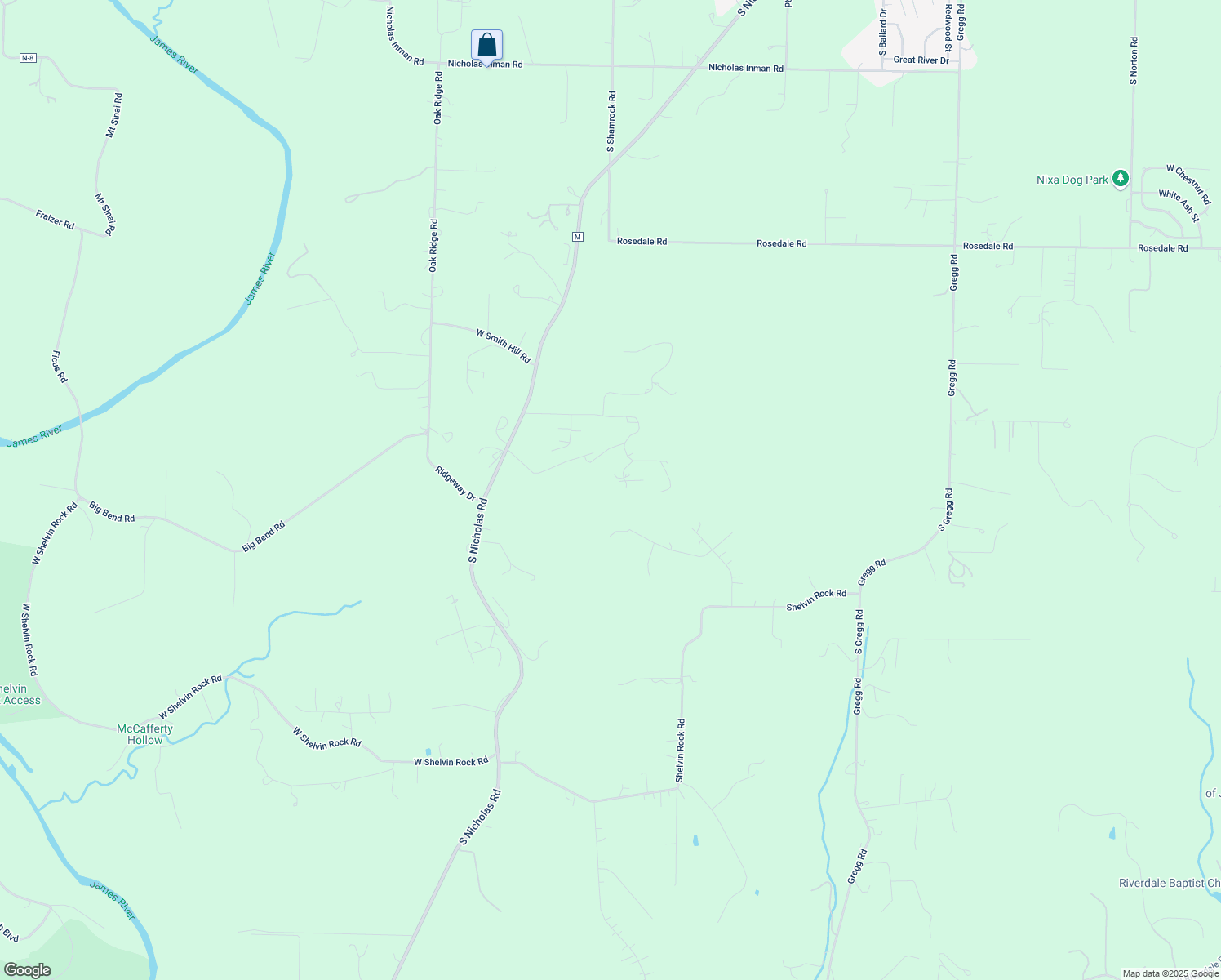 map of restaurants, bars, coffee shops, grocery stores, and more near 1345 West Peyton Place in Nixa