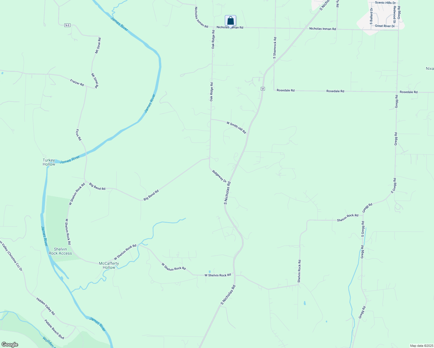 map of restaurants, bars, coffee shops, grocery stores, and more near Ridgeway Drive in Christian County