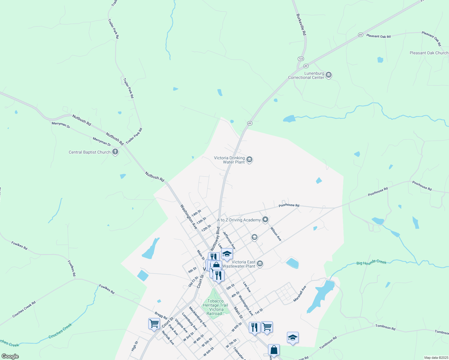 map of restaurants, bars, coffee shops, grocery stores, and more near 2643 Nottoway Blvd in Victoria
