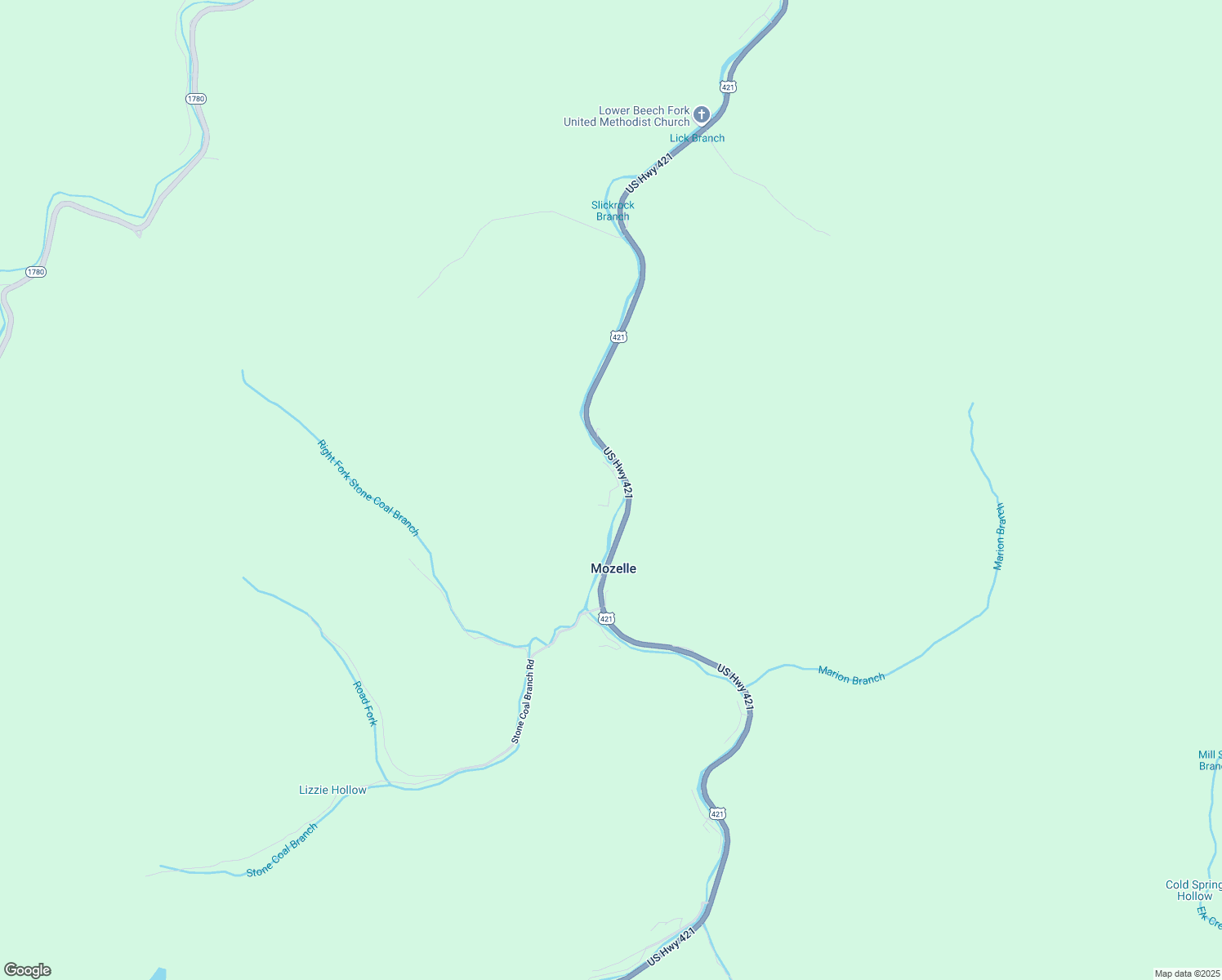 map of restaurants, bars, coffee shops, grocery stores, and more near Fox Trail Road in Leslie County