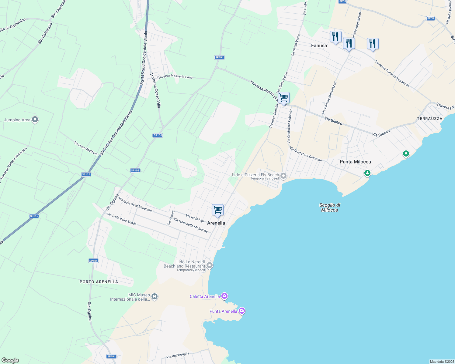 map of restaurants, bars, coffee shops, grocery stores, and more near 19 Via Isole della Caledonia e Ellice in Arenella