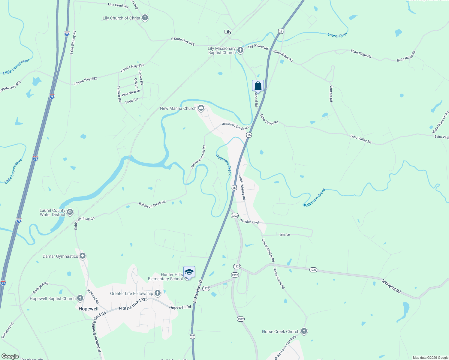 map of restaurants, bars, coffee shops, grocery stores, and more near 7435 U.S. 25 in Corbin