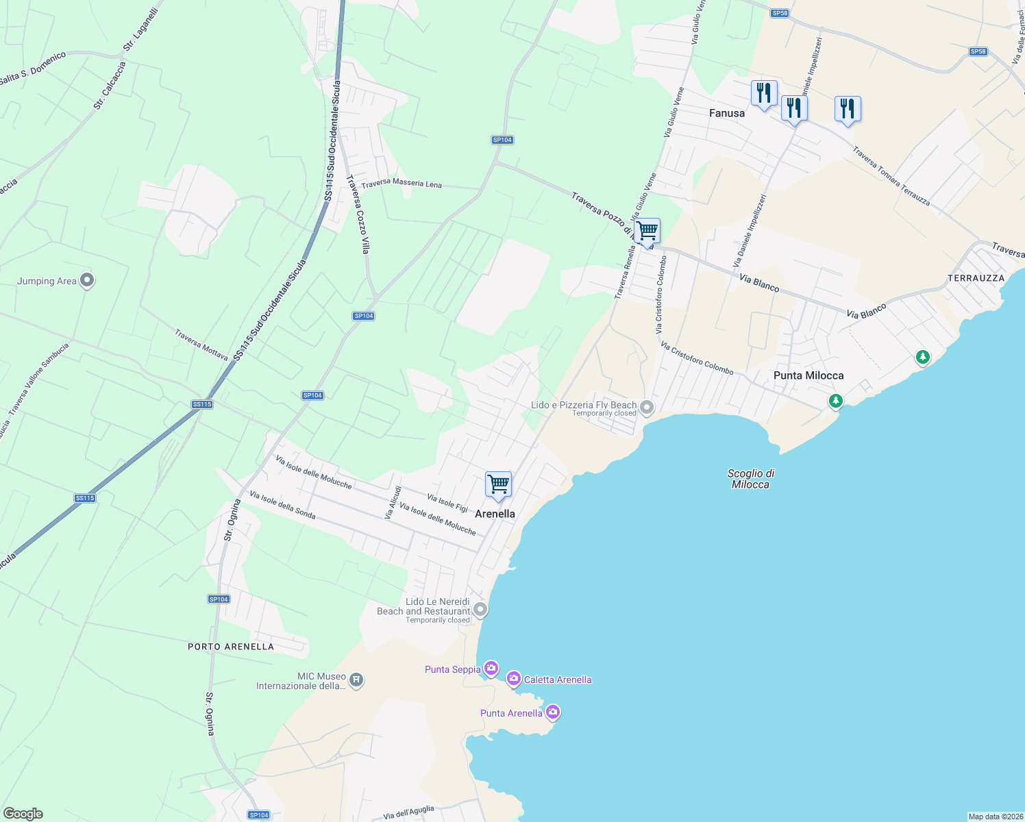 map of restaurants, bars, coffee shops, grocery stores, and more near 19 Via Isole della Caledonia e Ellice in Arenella