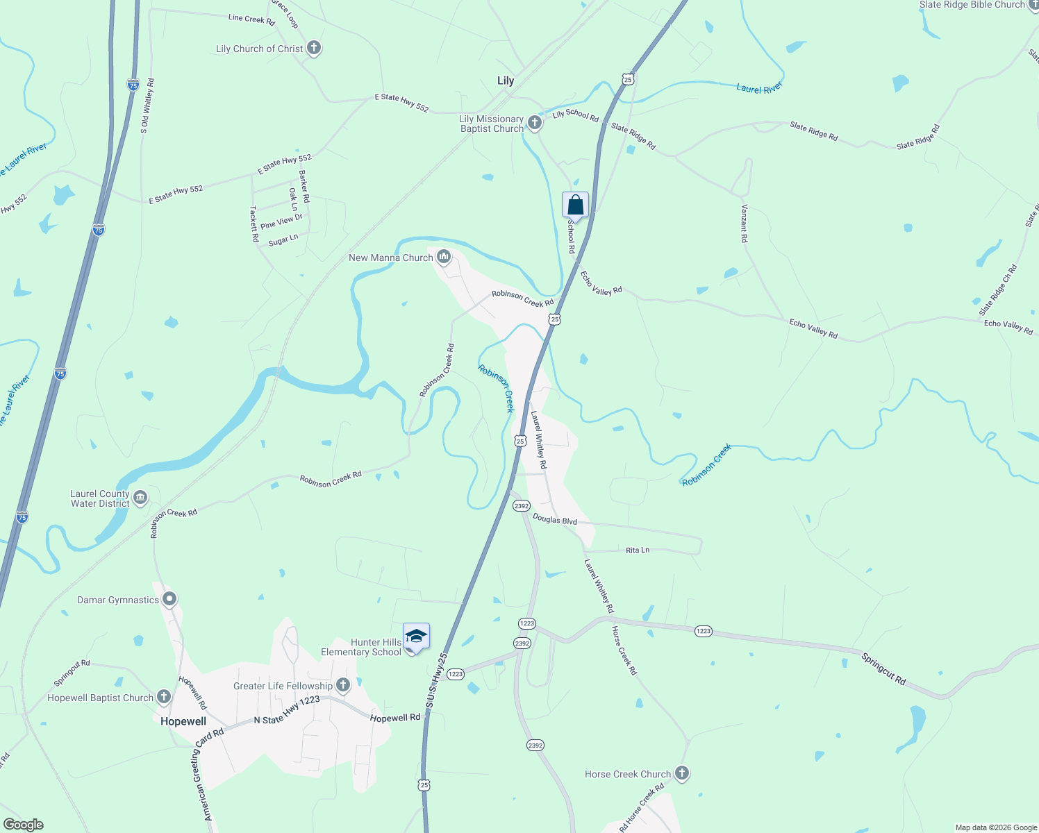 map of restaurants, bars, coffee shops, grocery stores, and more near 7435 U.S. 25 in Corbin