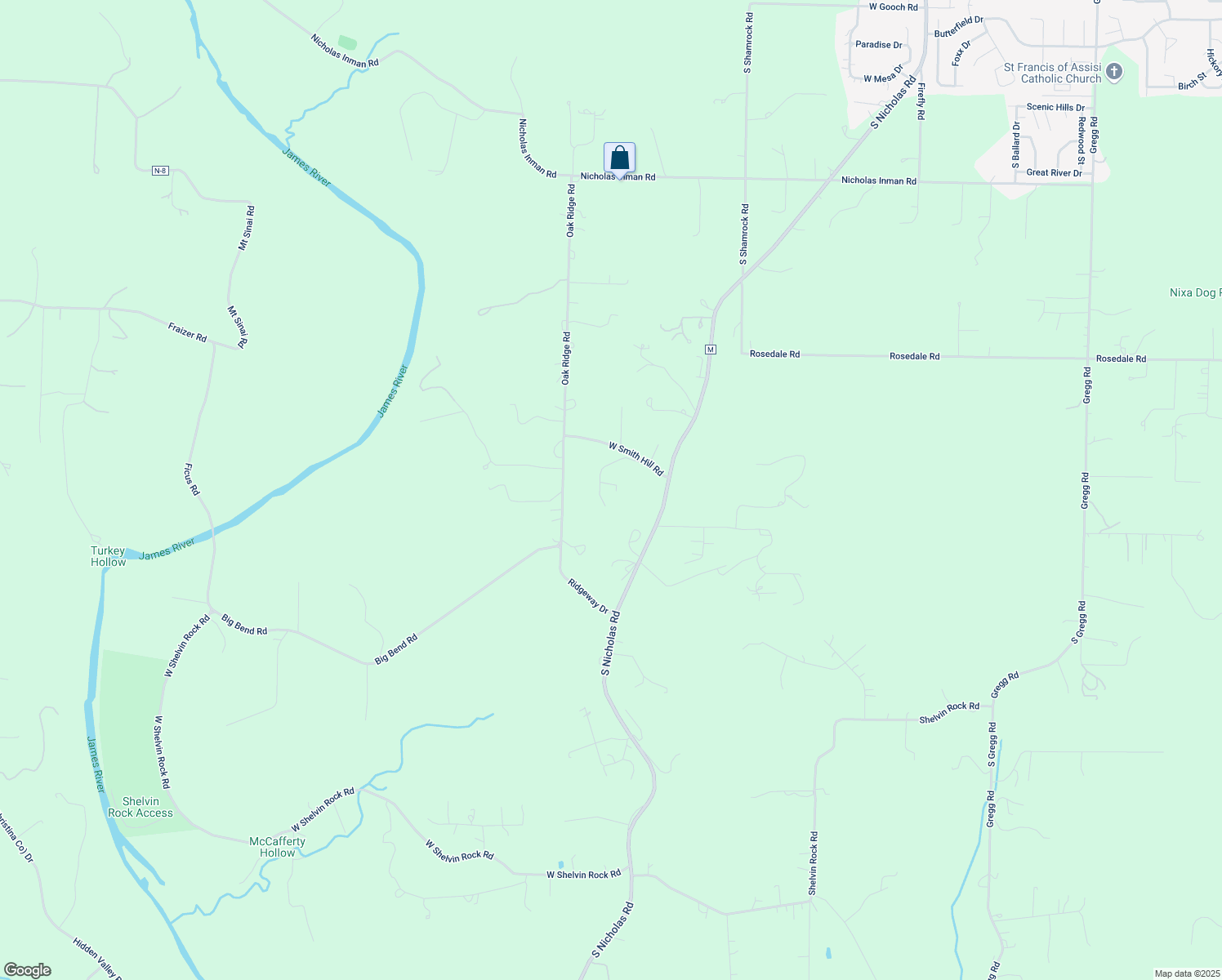 map of restaurants, bars, coffee shops, grocery stores, and more near 1340 Brookview Lane in Nixa