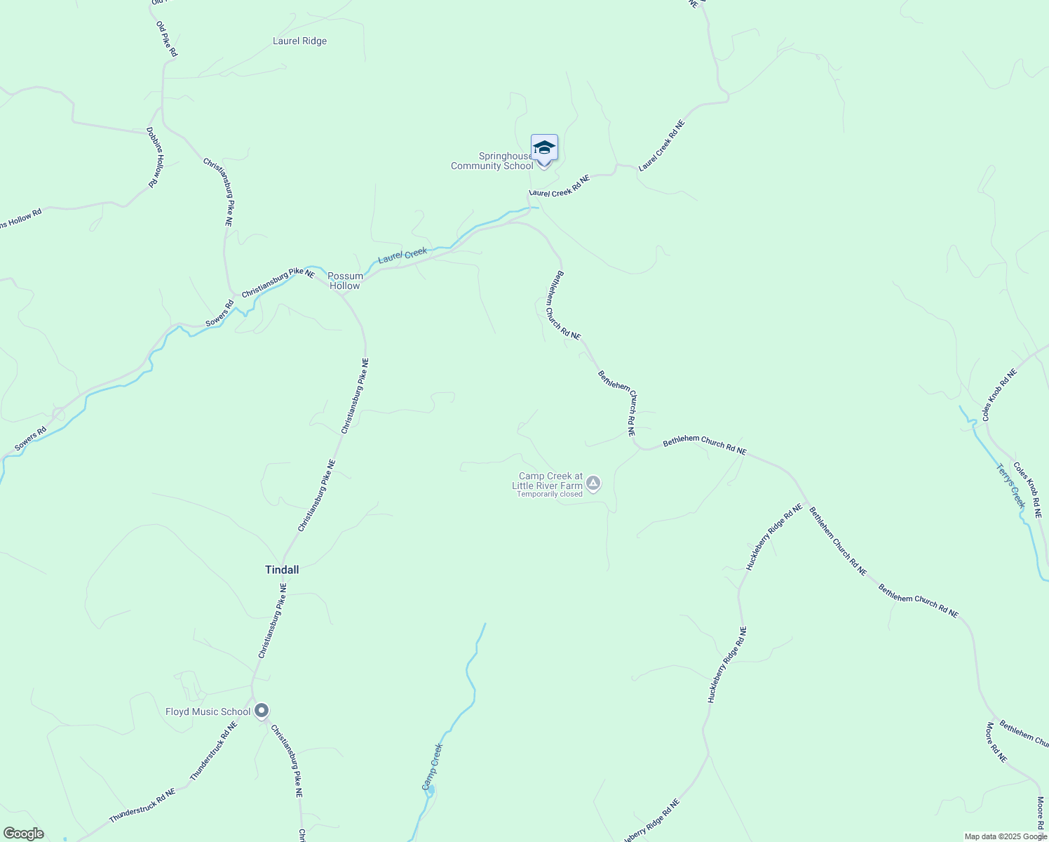 map of restaurants, bars, coffee shops, grocery stores, and more near 3368 Bethlehem Church Road Northeast in Floyd