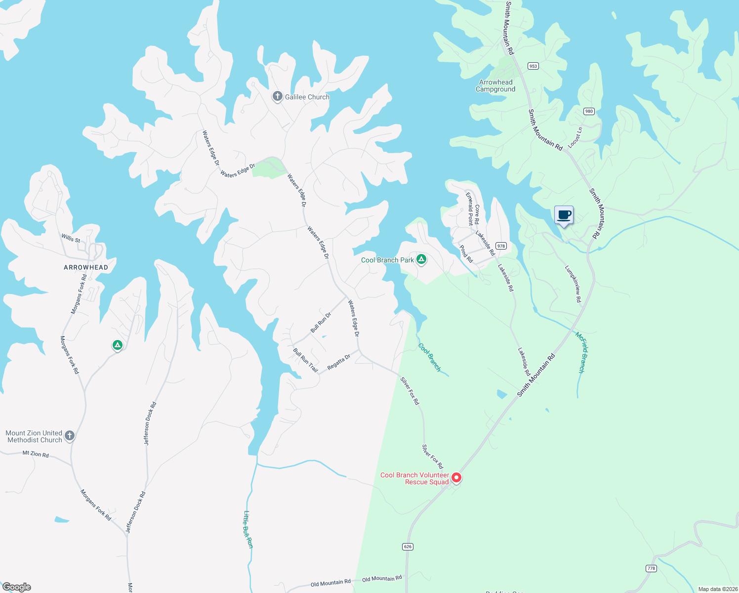 map of restaurants, bars, coffee shops, grocery stores, and more near Southwood Drive in Penhook