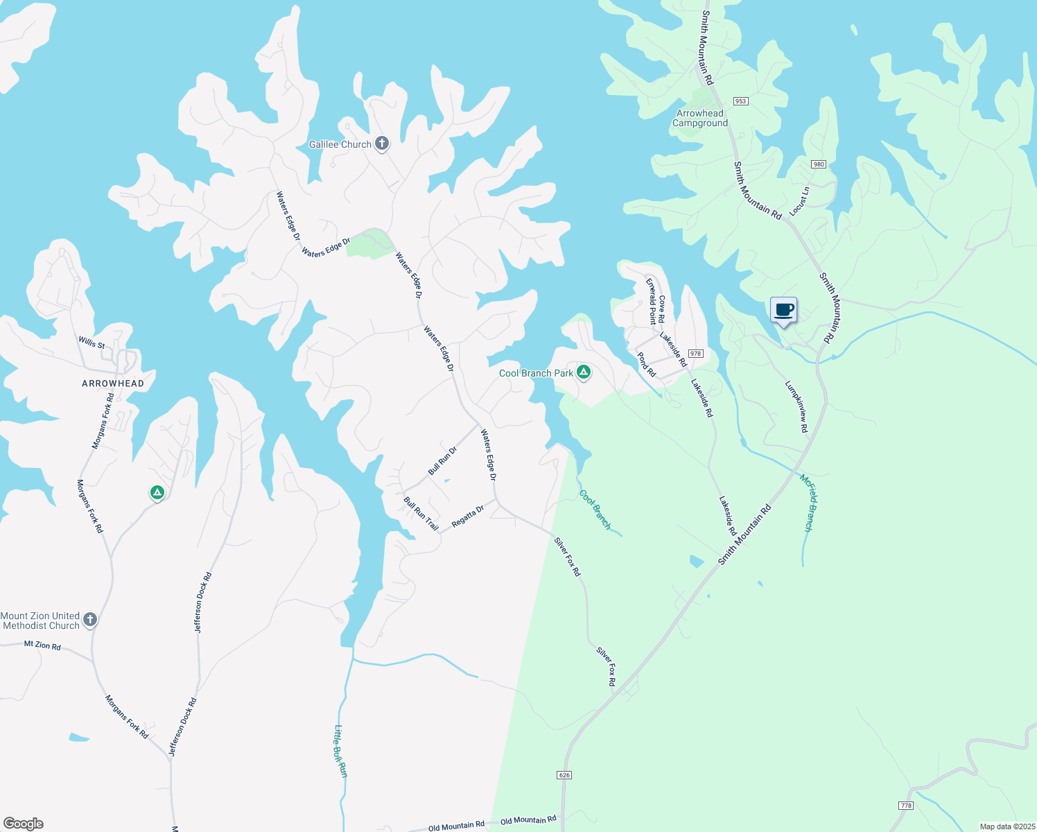 map of restaurants, bars, coffee shops, grocery stores, and more near Southwood Drive in Penhook