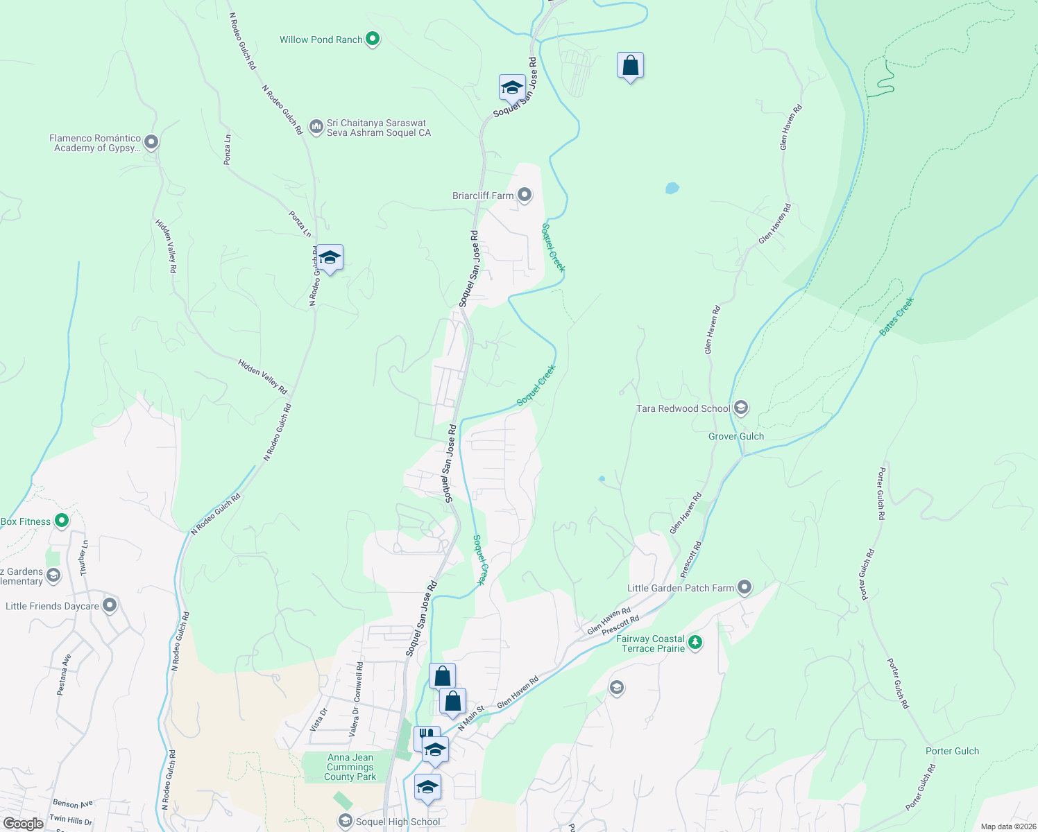 map of restaurants, bars, coffee shops, grocery stores, and more near 4910 Cherryvale Avenue in Soquel