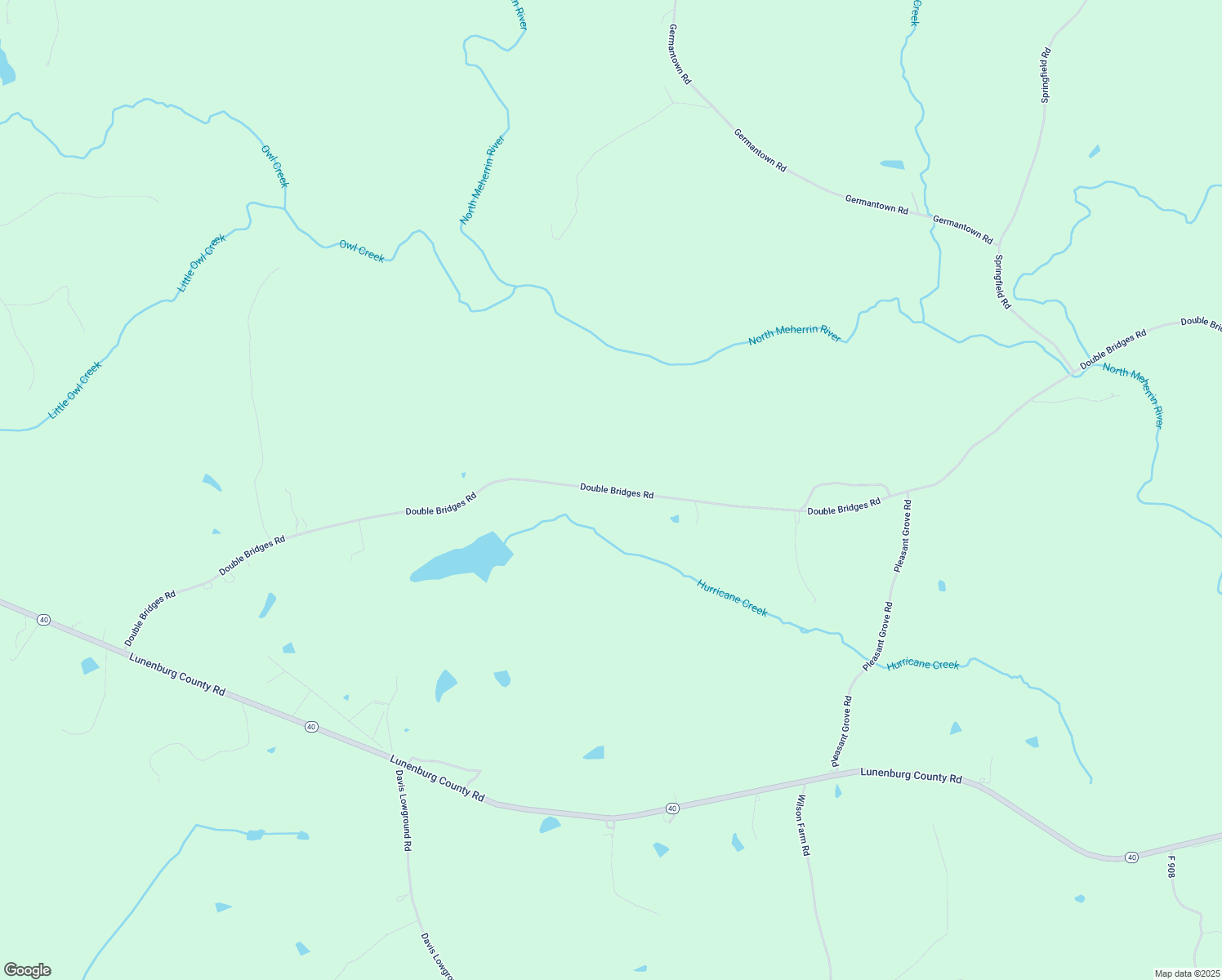 map of restaurants, bars, coffee shops, grocery stores, and more near Double Bridges Rd in Keysville