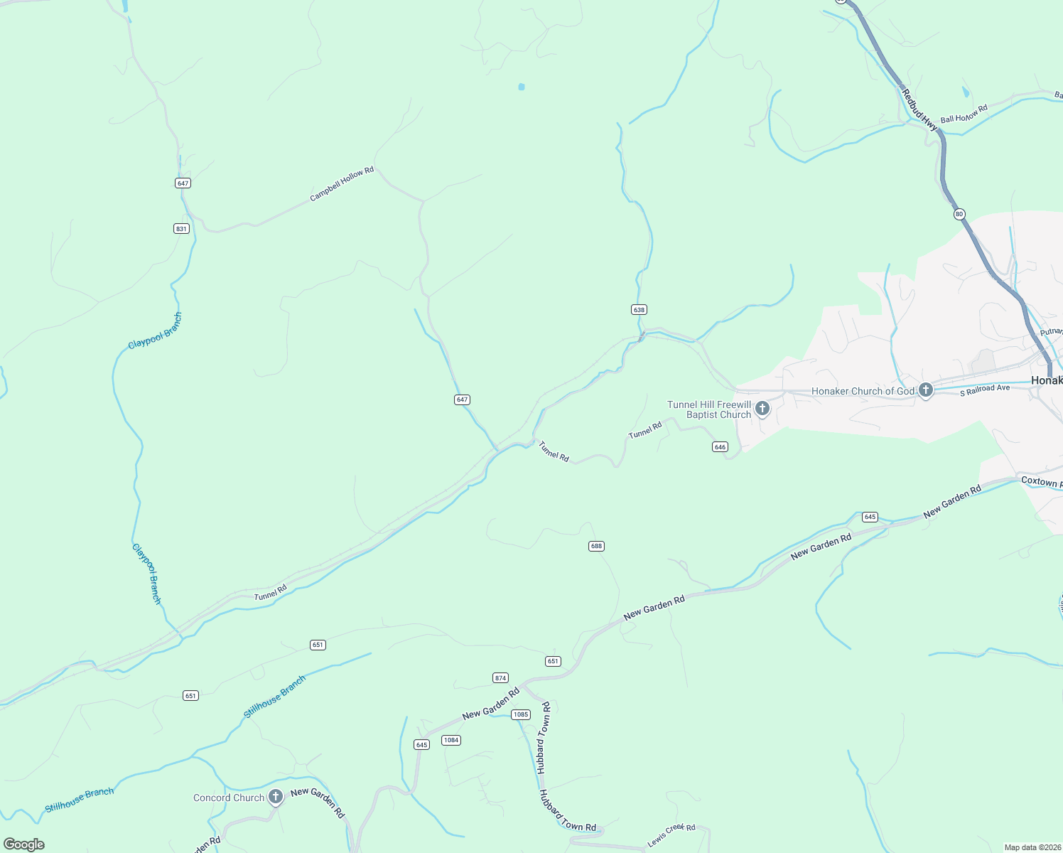 map of restaurants, bars, coffee shops, grocery stores, and more near County Road 637 in Honaker