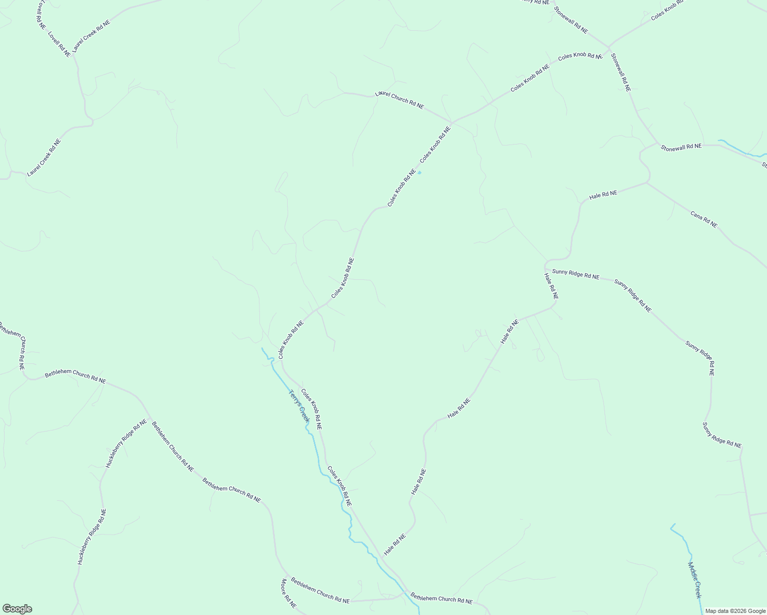 map of restaurants, bars, coffee shops, grocery stores, and more near 1001 Coles Knob Road Northeast in Pilot