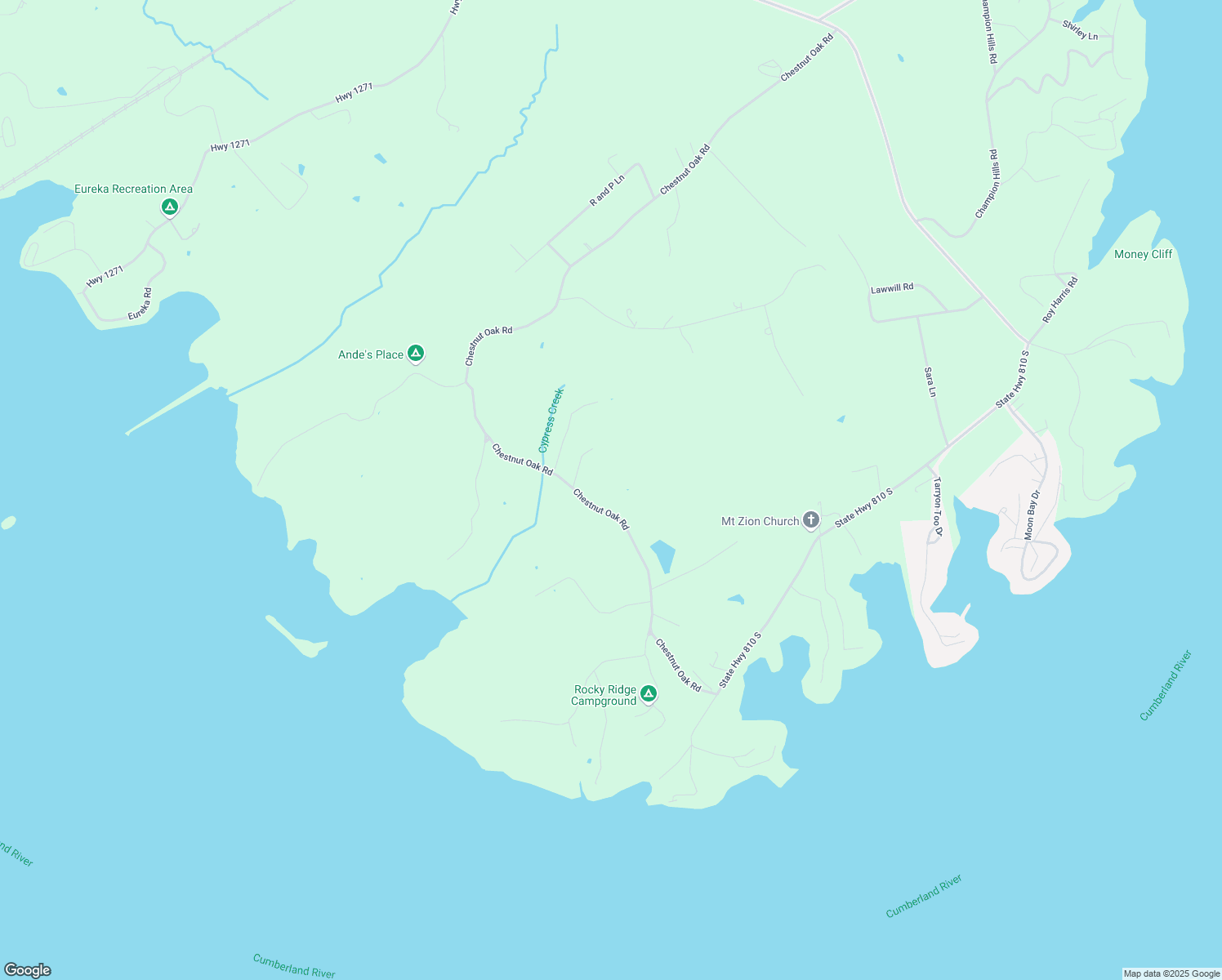 map of restaurants, bars, coffee shops, grocery stores, and more near 2113 Chestnut Oak Cemetery Road in Kuttawa