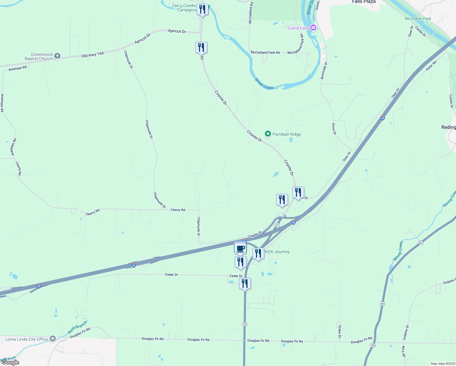 map of restaurants, bars, coffee shops, grocery stores, and more near 3698 Whispering Hills Drive in Joplin