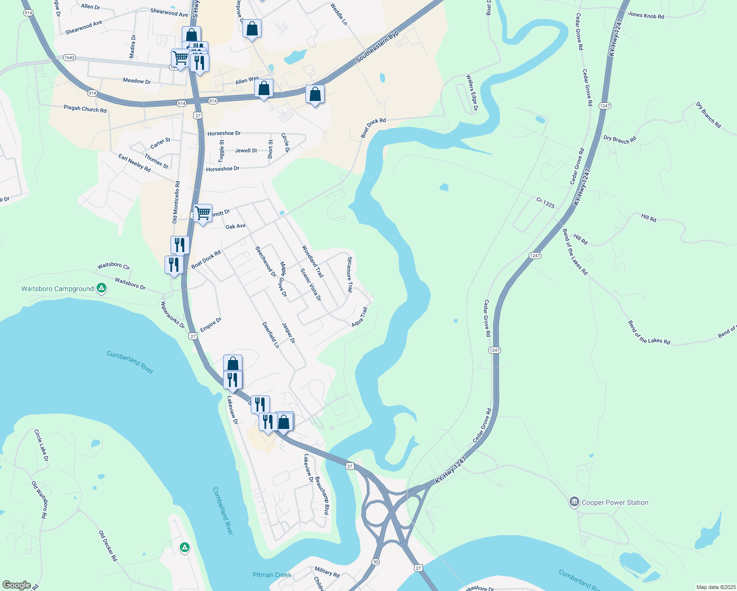 map of restaurants, bars, coffee shops, grocery stores, and more near 1-99 Augusta Court in Somerset
