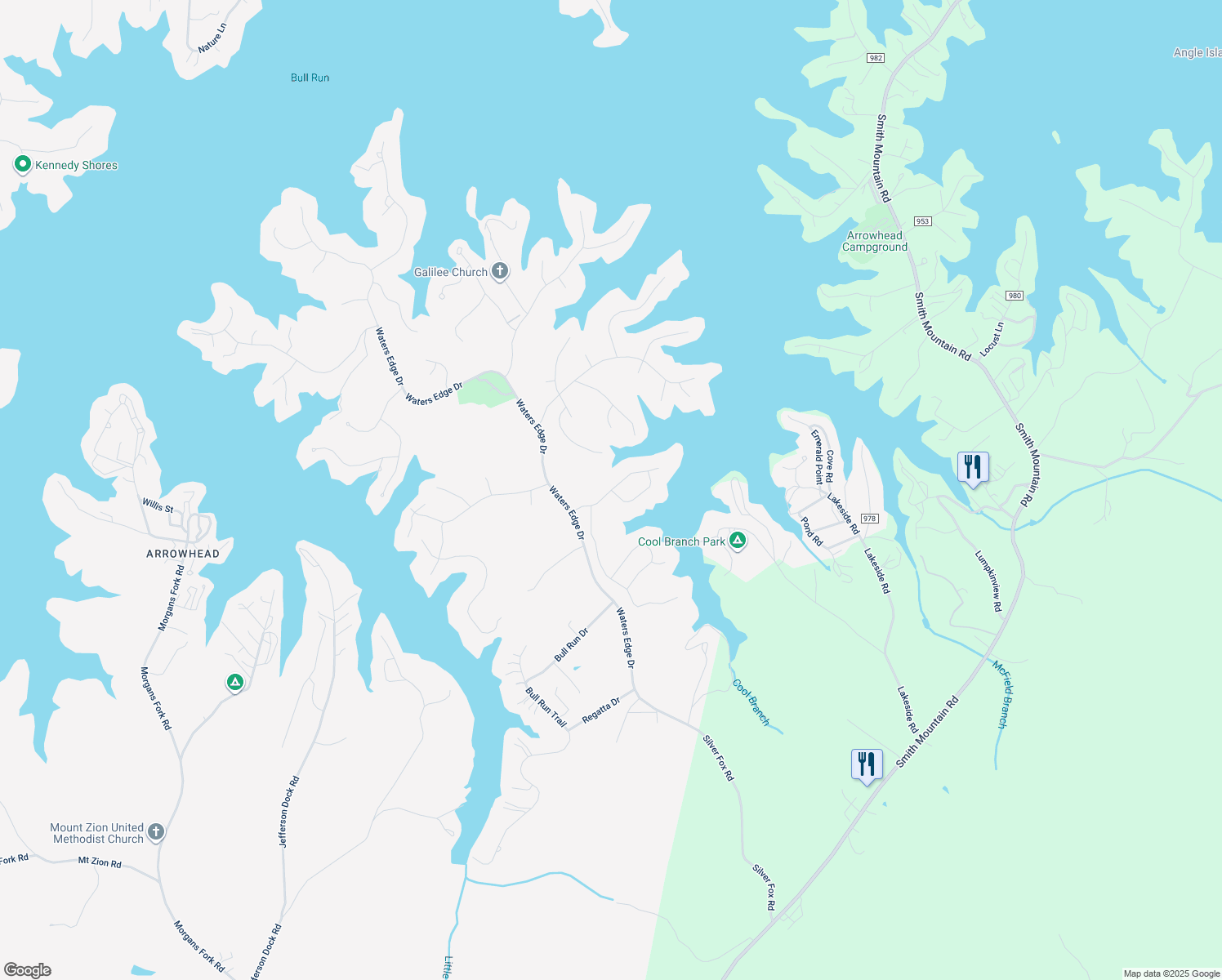 map of restaurants, bars, coffee shops, grocery stores, and more near East Pointe Drive in Penhook