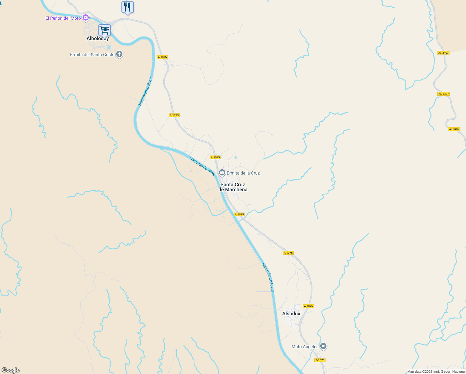 map of restaurants, bars, coffee shops, grocery stores, and more near in Santa Cruz de Marchena