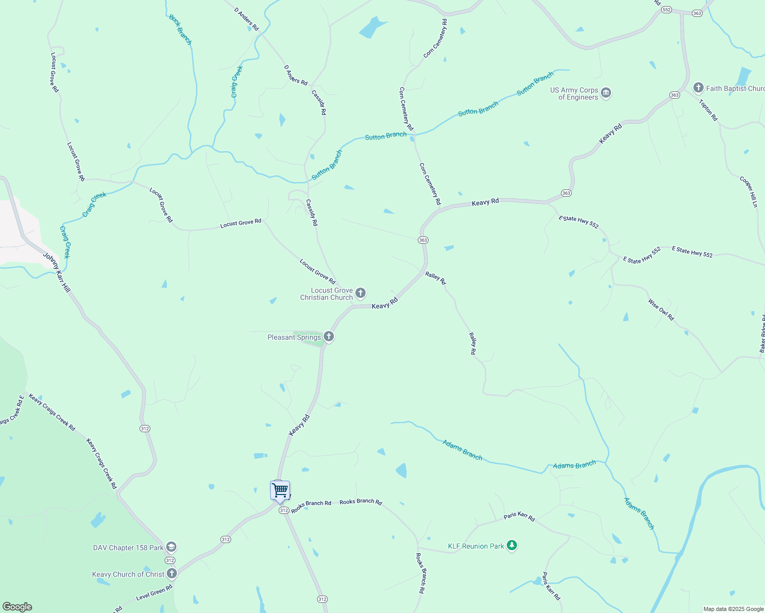 map of restaurants, bars, coffee shops, grocery stores, and more near 8073 Keavy Road in Keavy