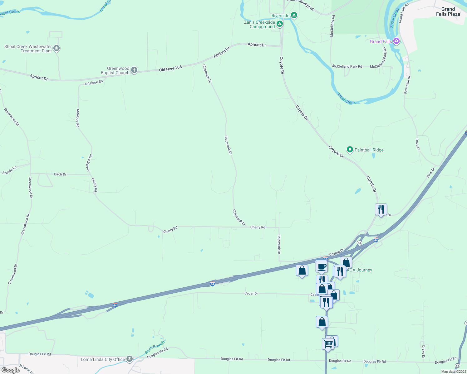 map of restaurants, bars, coffee shops, grocery stores, and more near 4019 Chipmunk Drive in Joplin