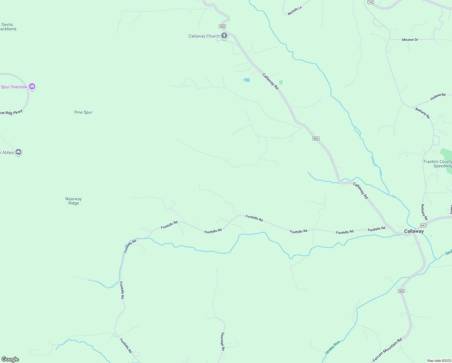 map of restaurants, bars, coffee shops, grocery stores, and more near 3185 Foothills Road in Callaway