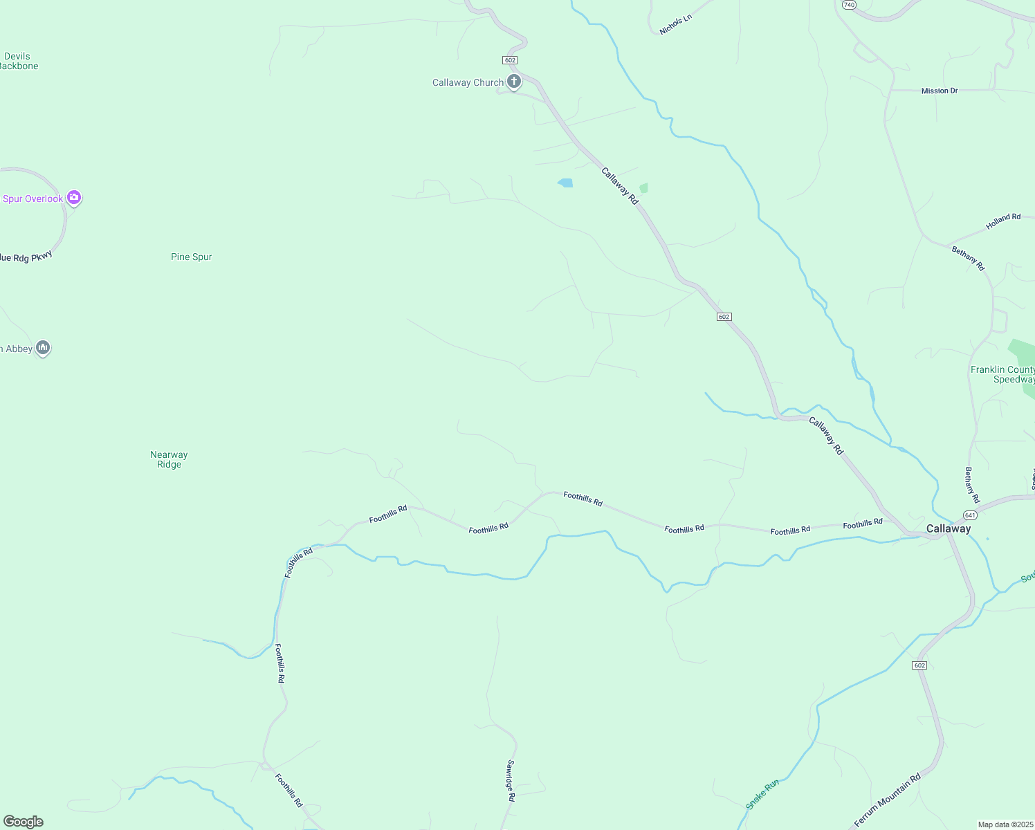 map of restaurants, bars, coffee shops, grocery stores, and more near 3185 Foothills Road in Callaway