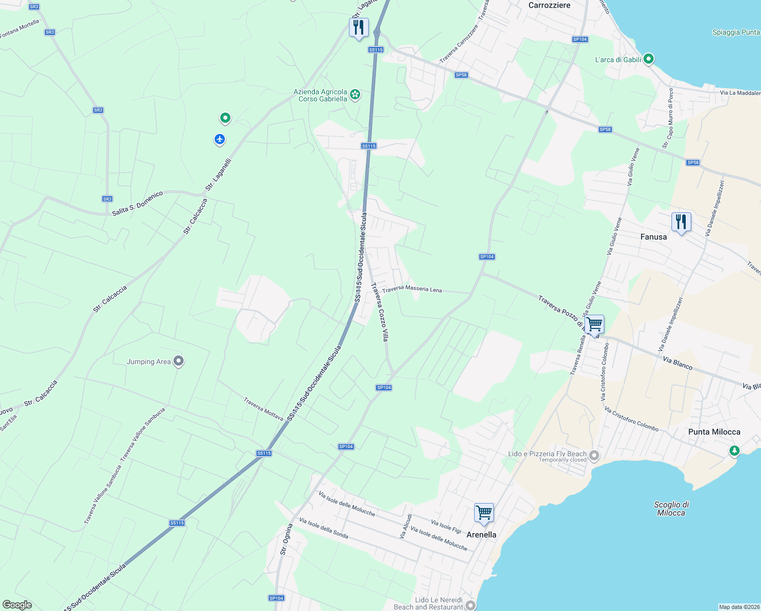 map of restaurants, bars, coffee shops, grocery stores, and more near 8 Traversa Cozzo Villa in Libero consorzio comunale di Siracusa