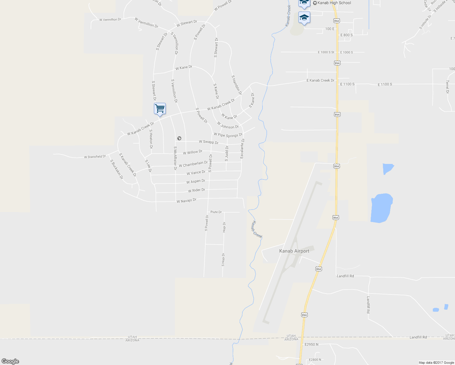map of restaurants, bars, coffee shops, grocery stores, and more near 491 West Aspen Drive in Kanab