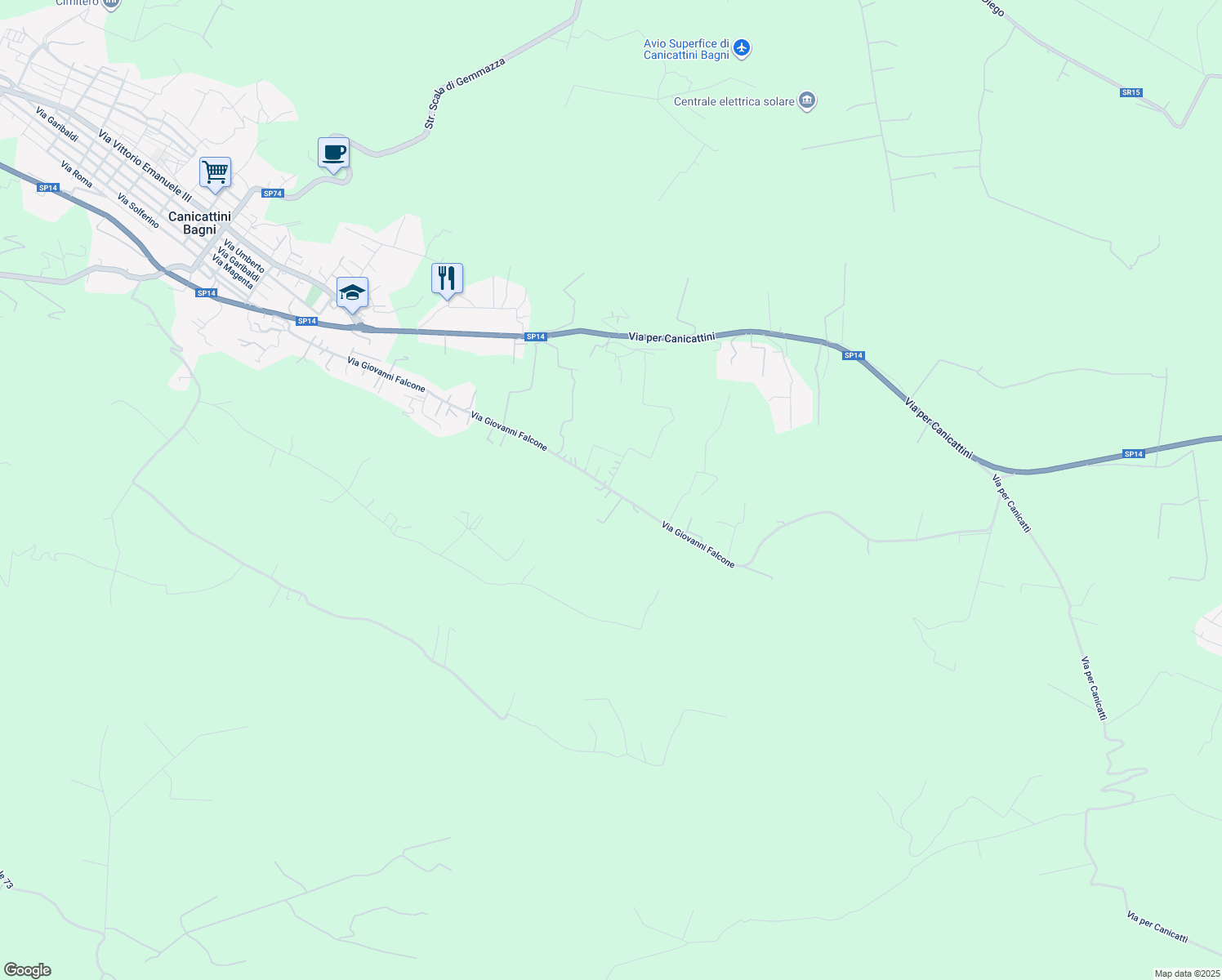 map of restaurants, bars, coffee shops, grocery stores, and more near 77 Via Giovanni Falcone in Libero consorzio comunale di Siracusa
