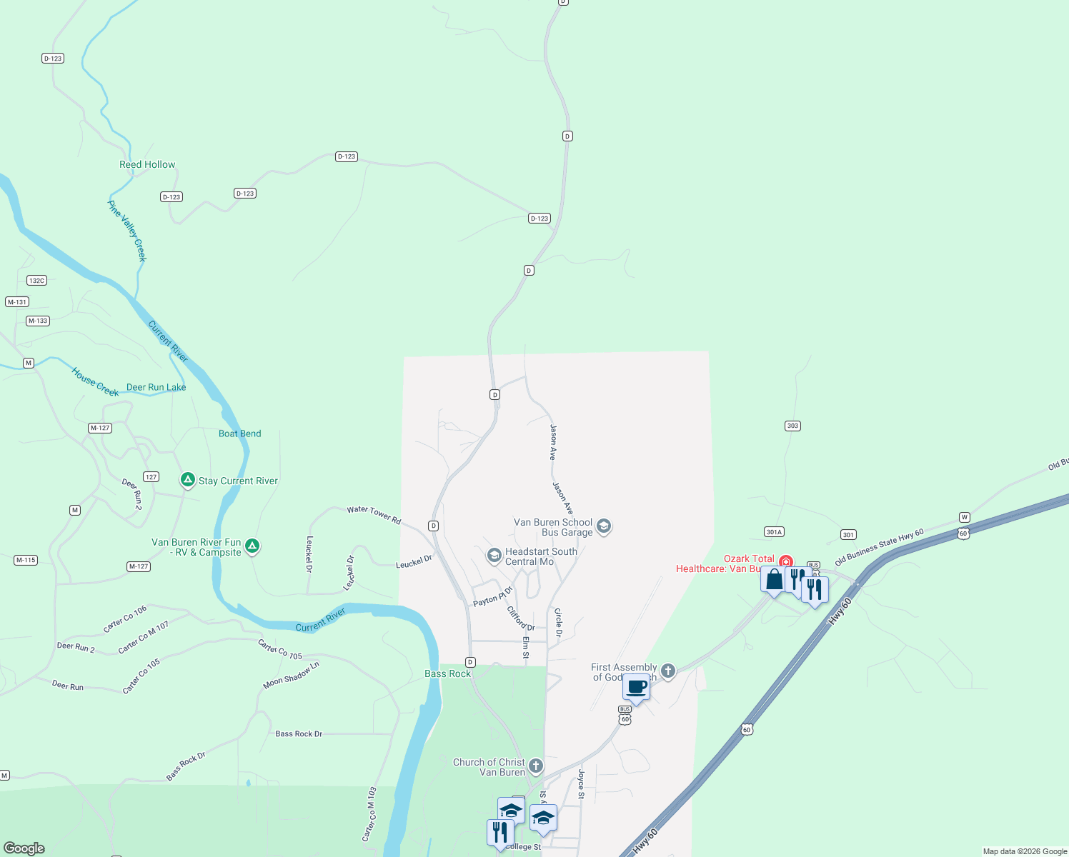 map of restaurants, bars, coffee shops, grocery stores, and more near 2024 Jason Avenue in Van Buren