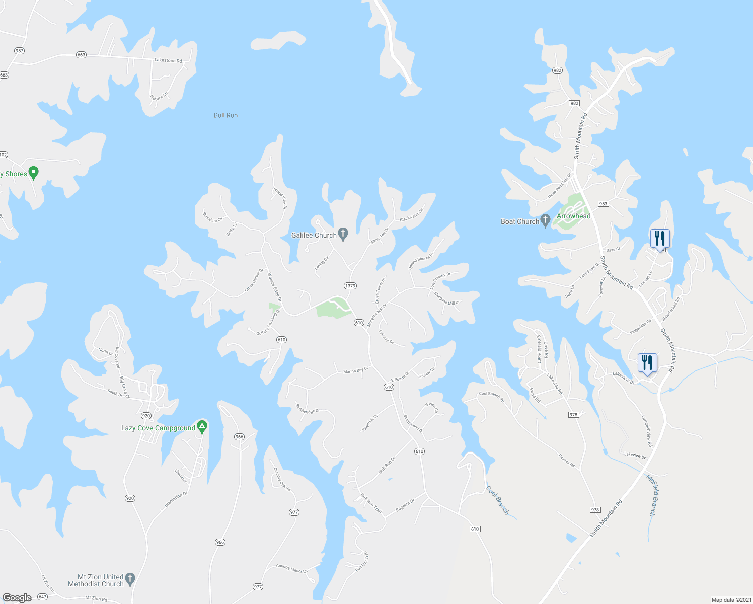 map of restaurants, bars, coffee shops, grocery stores, and more near Niblicks Circle in Penhook