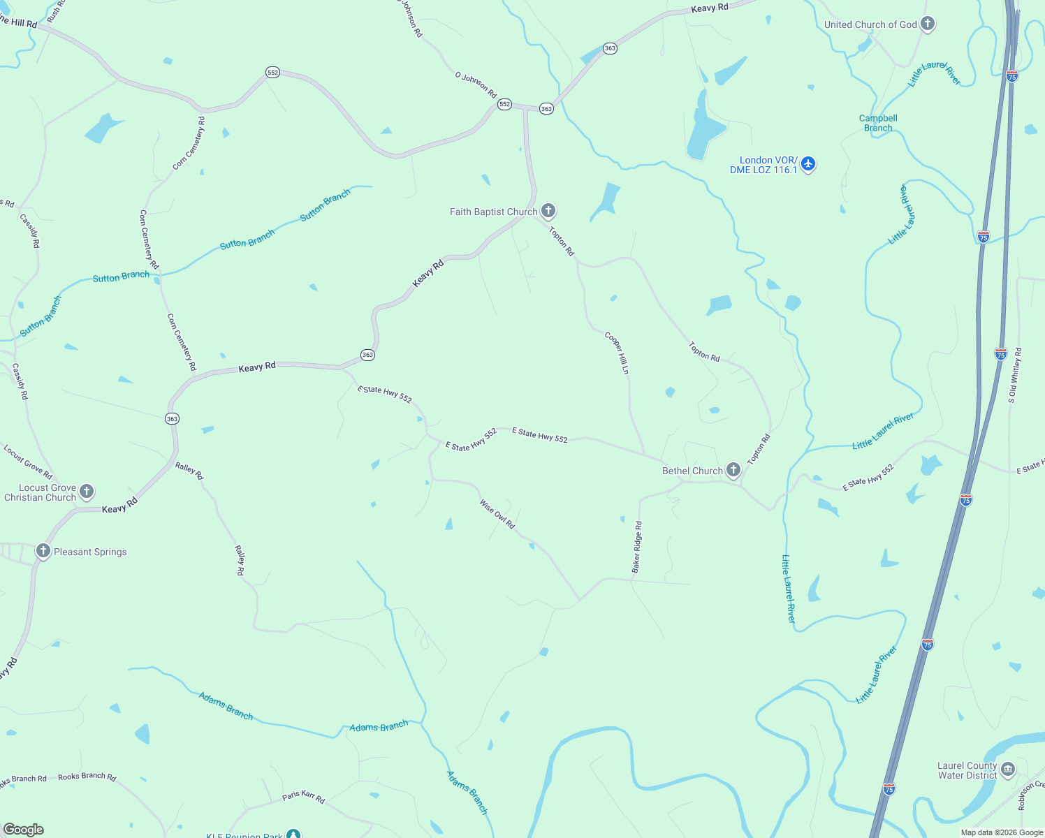 map of restaurants, bars, coffee shops, grocery stores, and more near 714 East State Highway 552 in Keavy