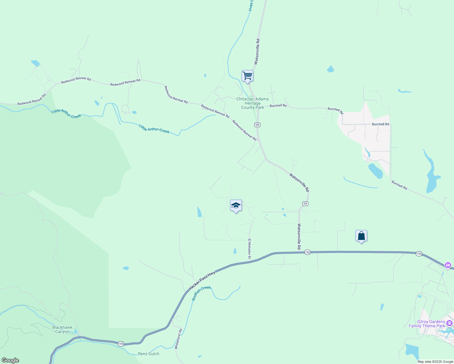 map of restaurants, bars, coffee shops, grocery stores, and more near 9025 El Doric Court in Gilroy