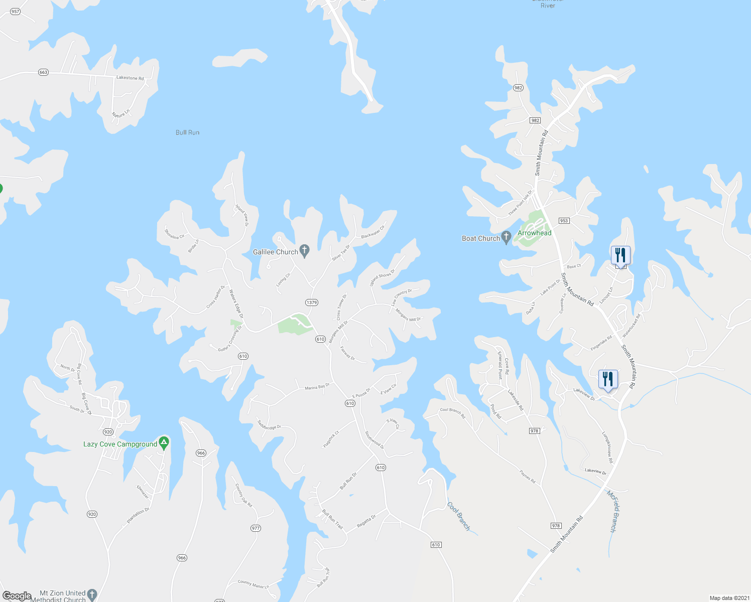 map of restaurants, bars, coffee shops, grocery stores, and more near 20 Upland Shores Drive in Penhook