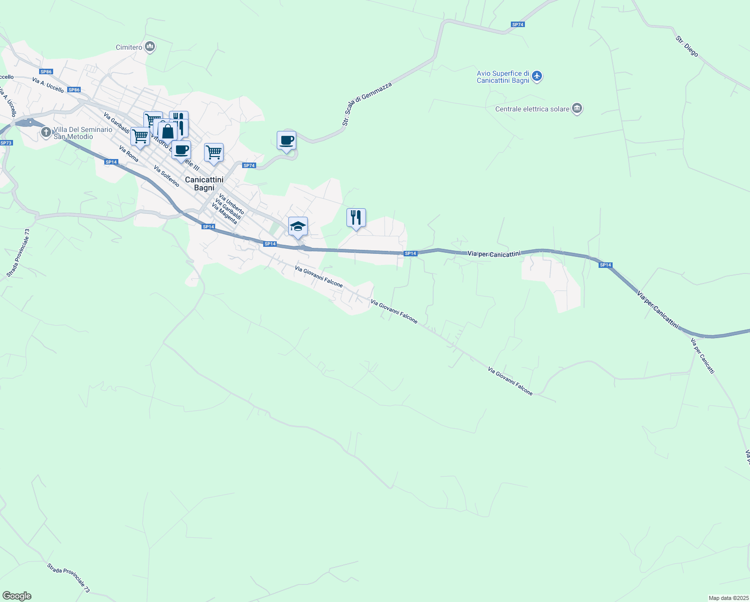 map of restaurants, bars, coffee shops, grocery stores, and more near 77 Via Giovanni Falcone in Libero consorzio comunale di Siracusa