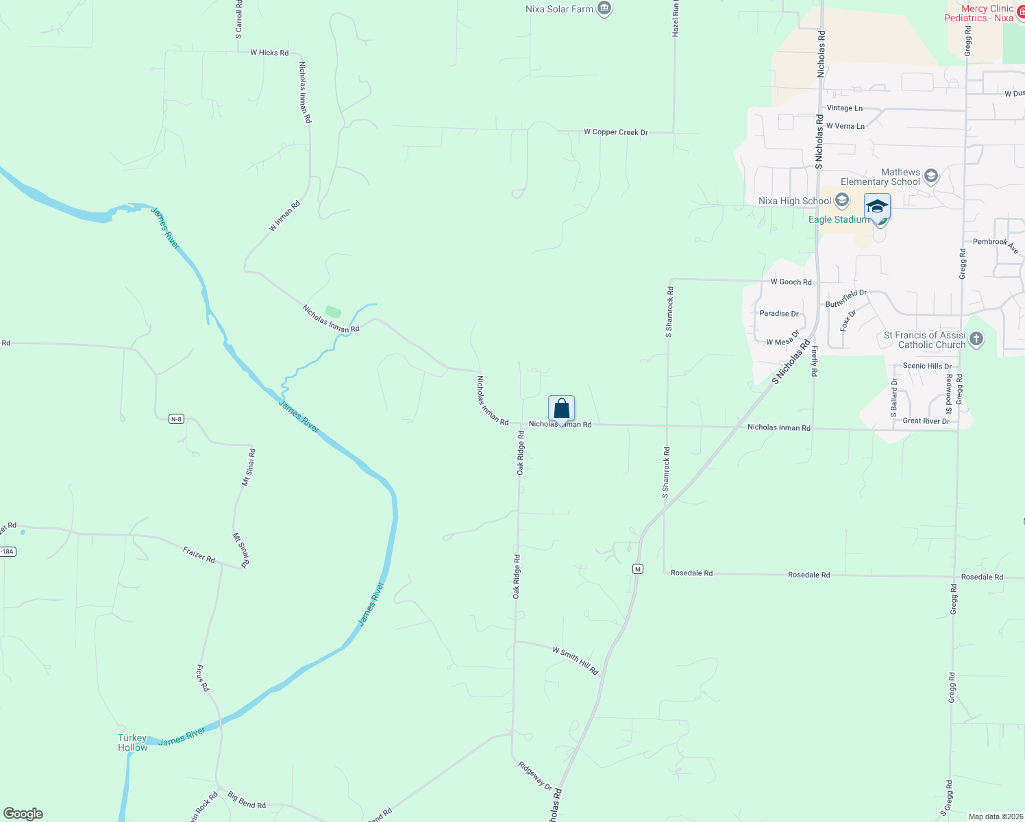 map of restaurants, bars, coffee shops, grocery stores, and more near 995 Oak Ridge Road in Nixa