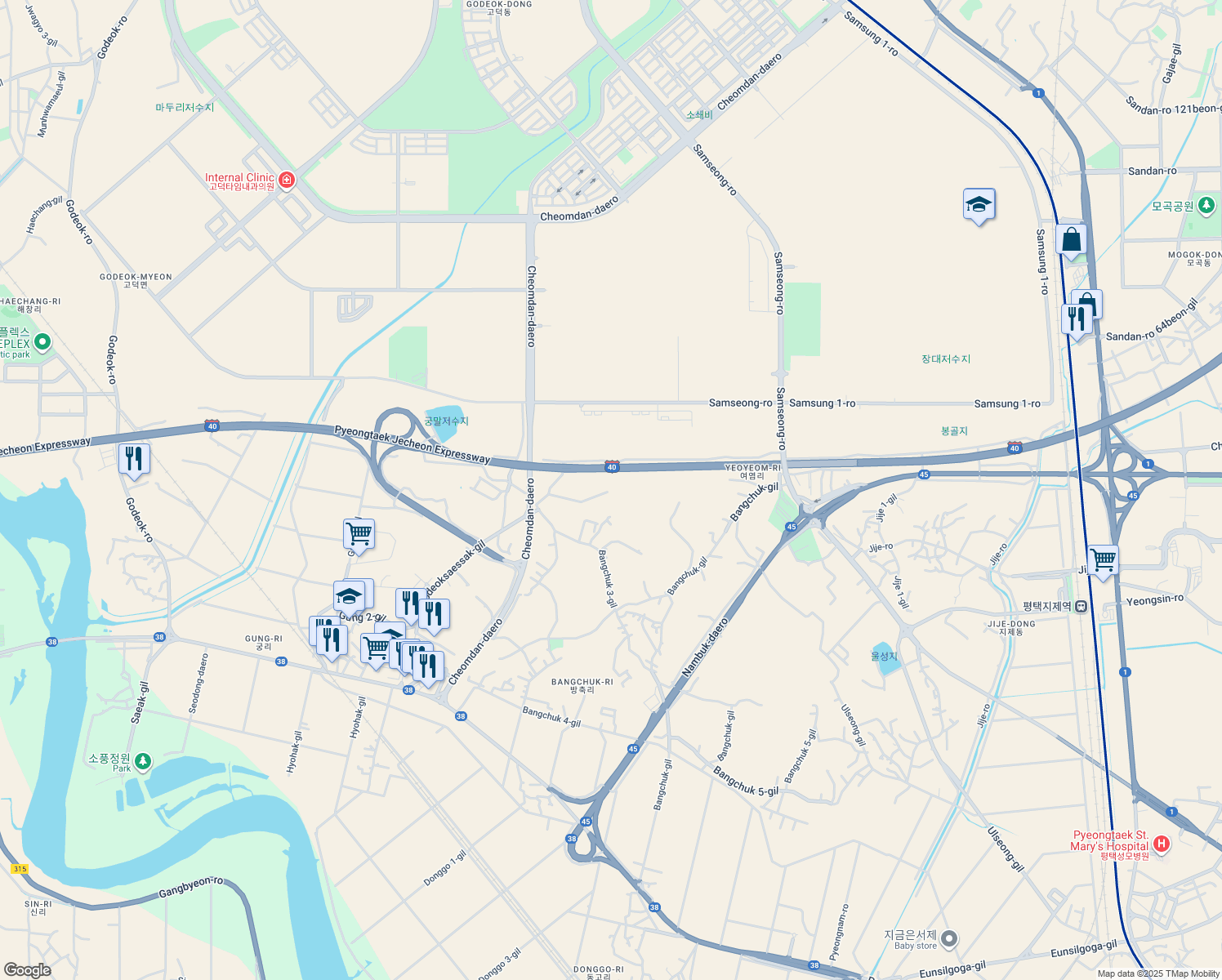 map of restaurants, bars, coffee shops, grocery stores, and more near in Pyeongtaek-si