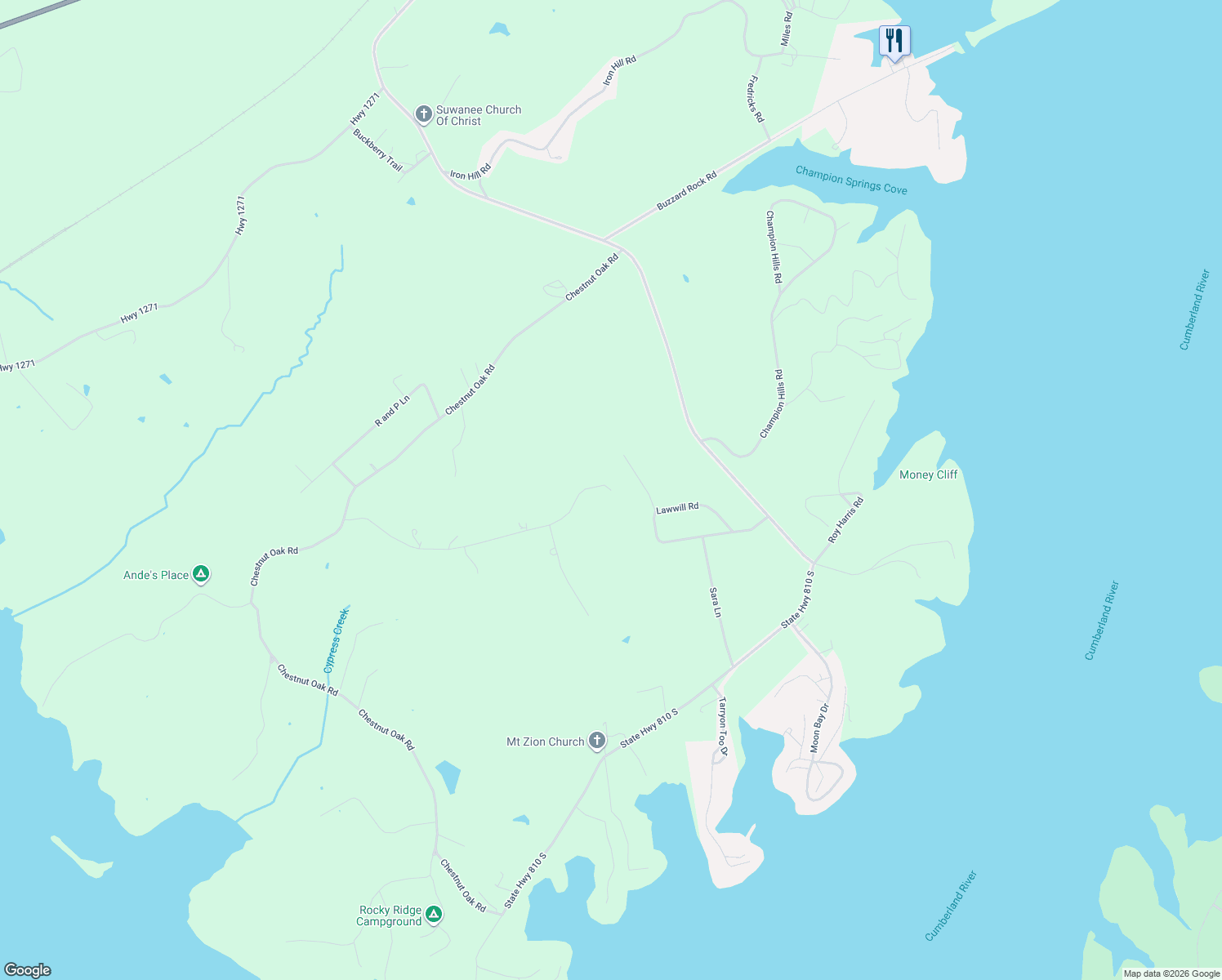 map of restaurants, bars, coffee shops, grocery stores, and more near 567 Wilderness Road in Kuttawa